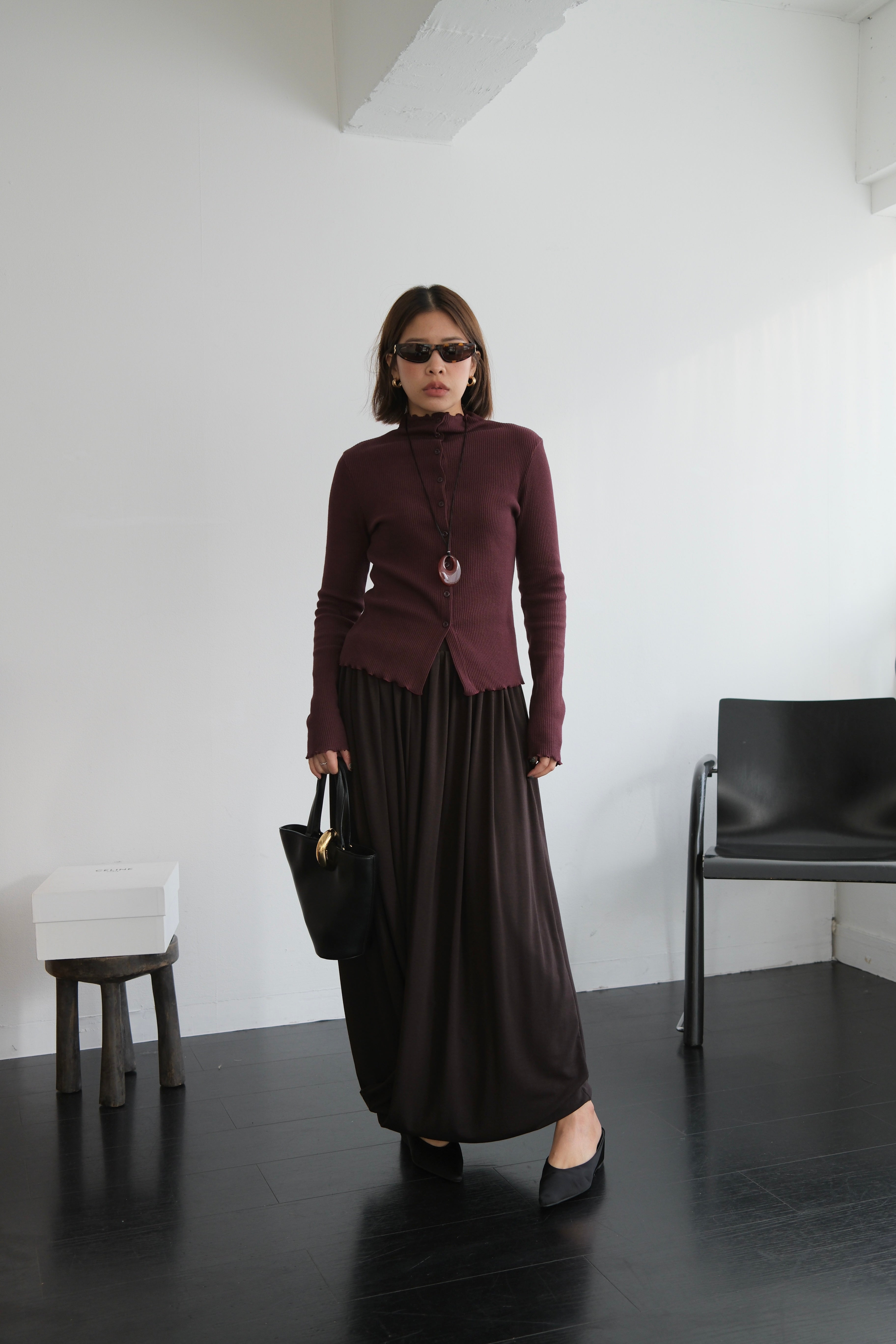 2 way cotton ribbed long-sleeve high-neck tee