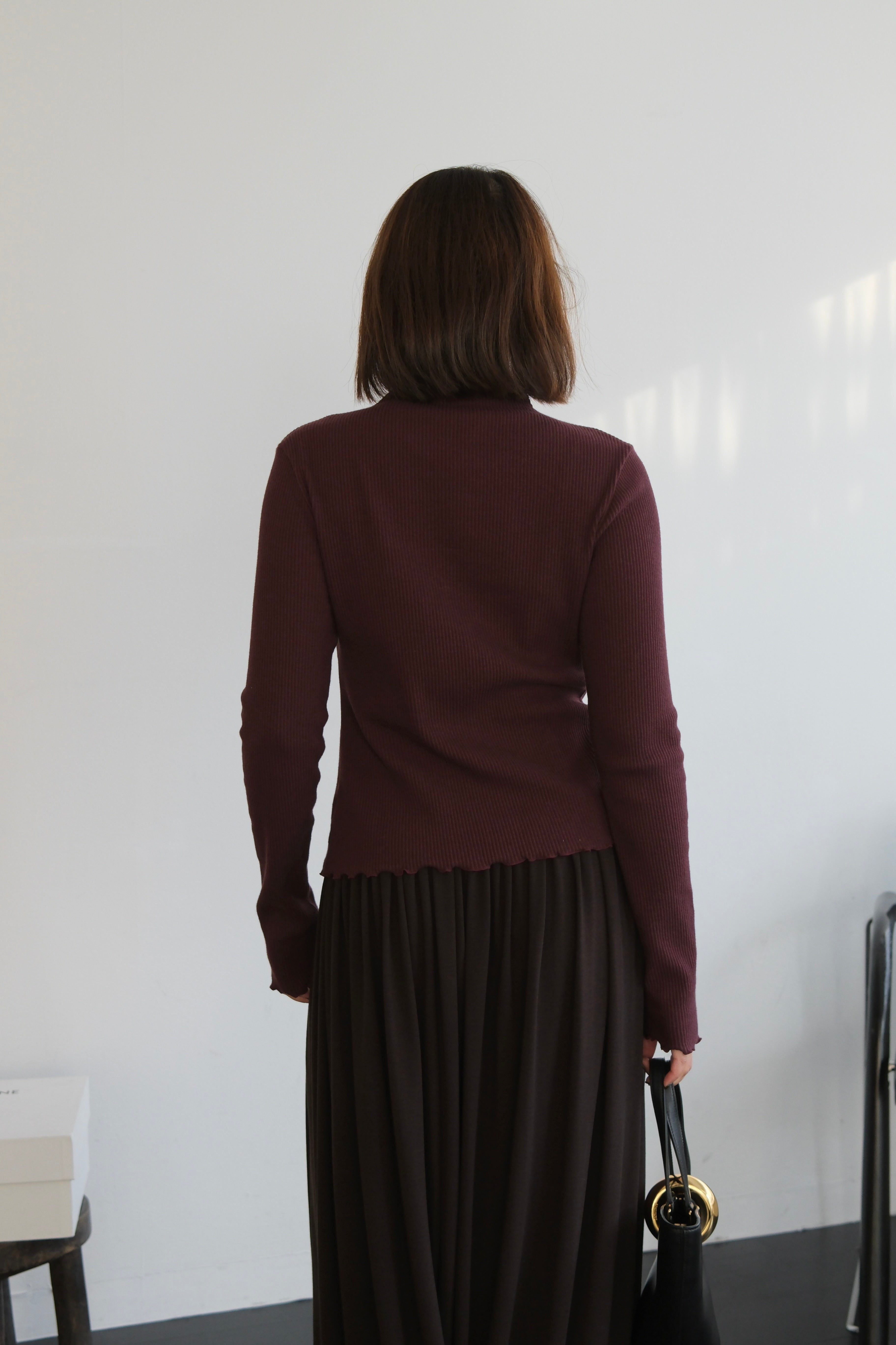 2 way cotton ribbed long-sleeve high-neck tee