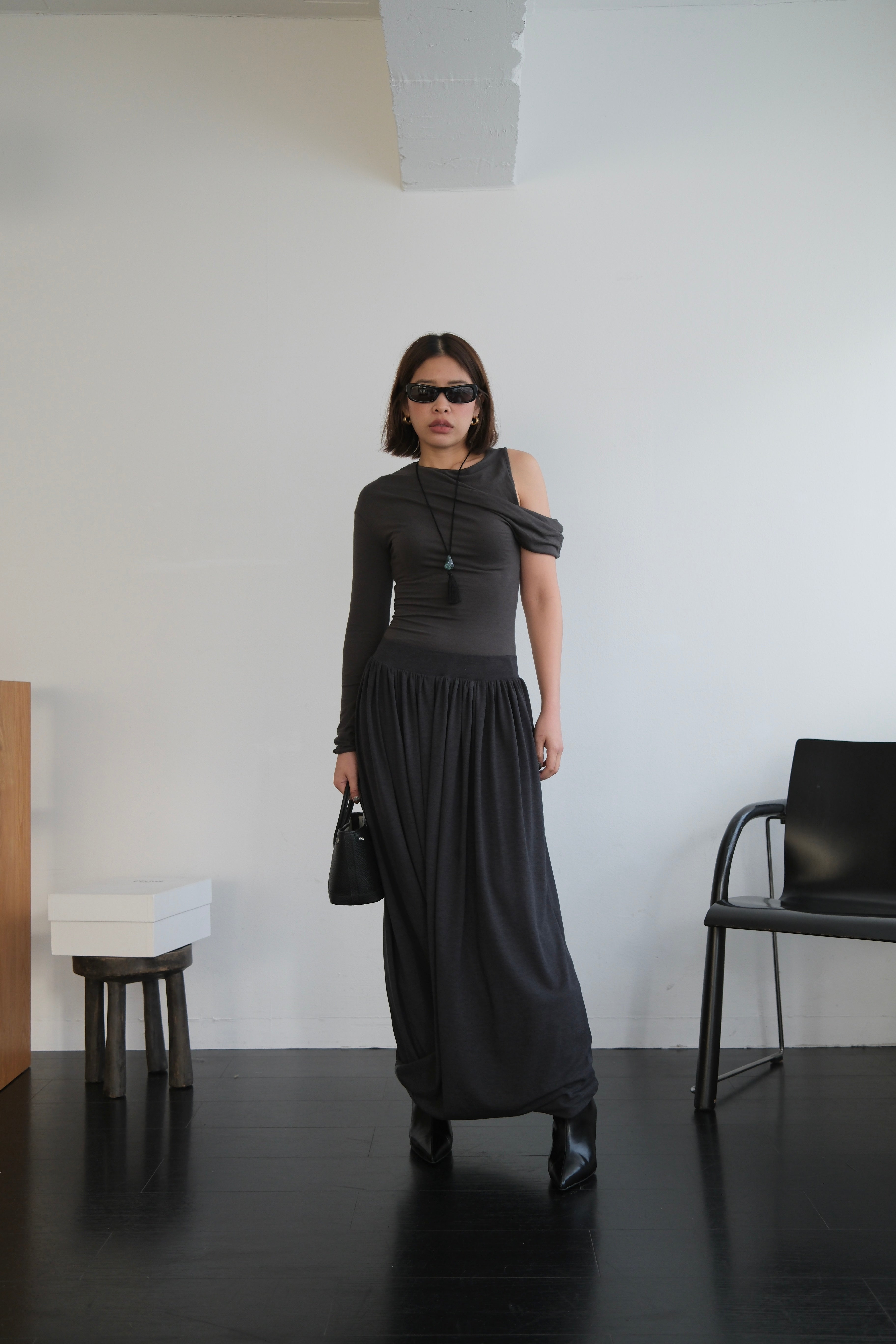 Tote draped maxi skirt