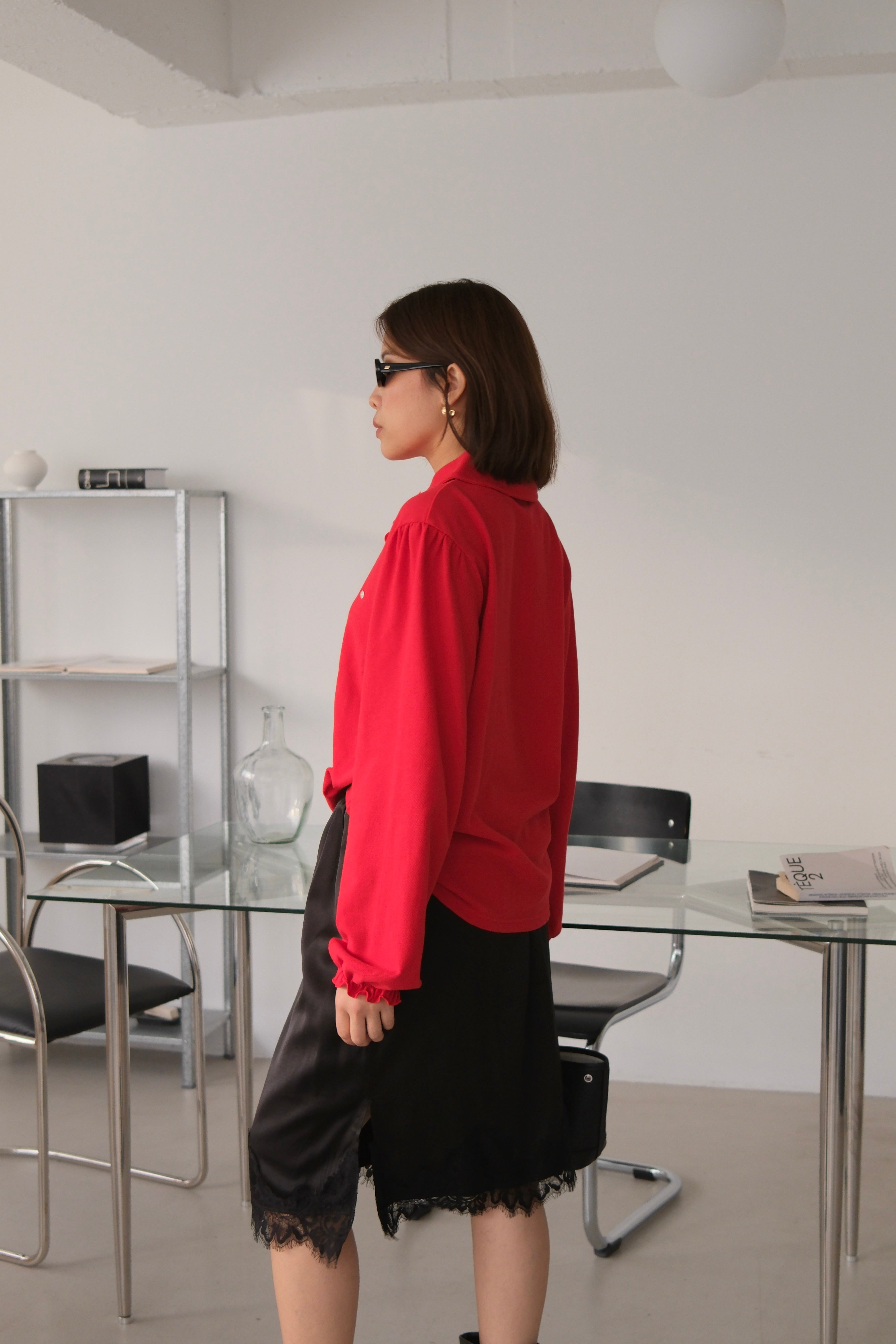 Nabi ruffle collar polo top