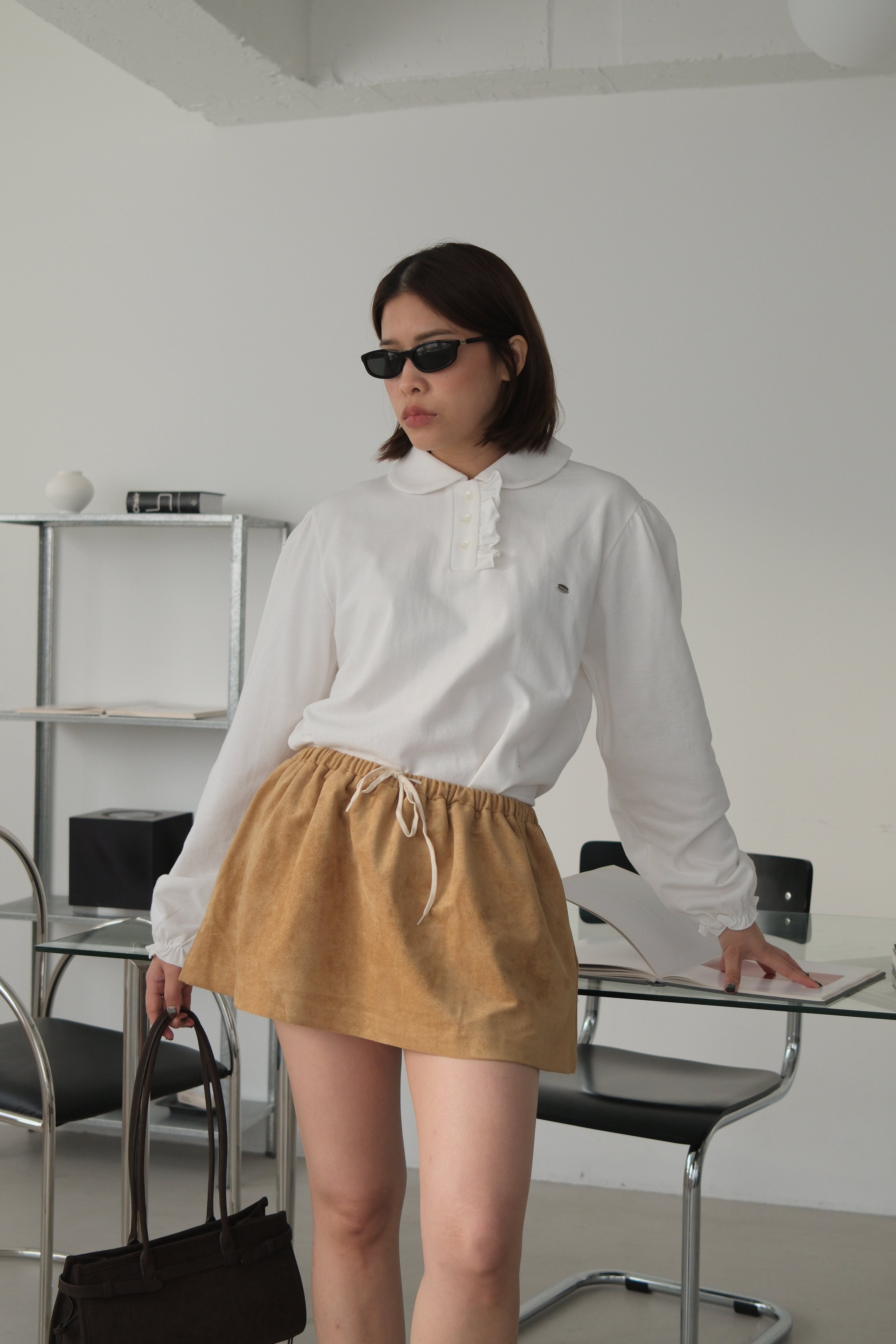 Nabi ruffle collar polo top