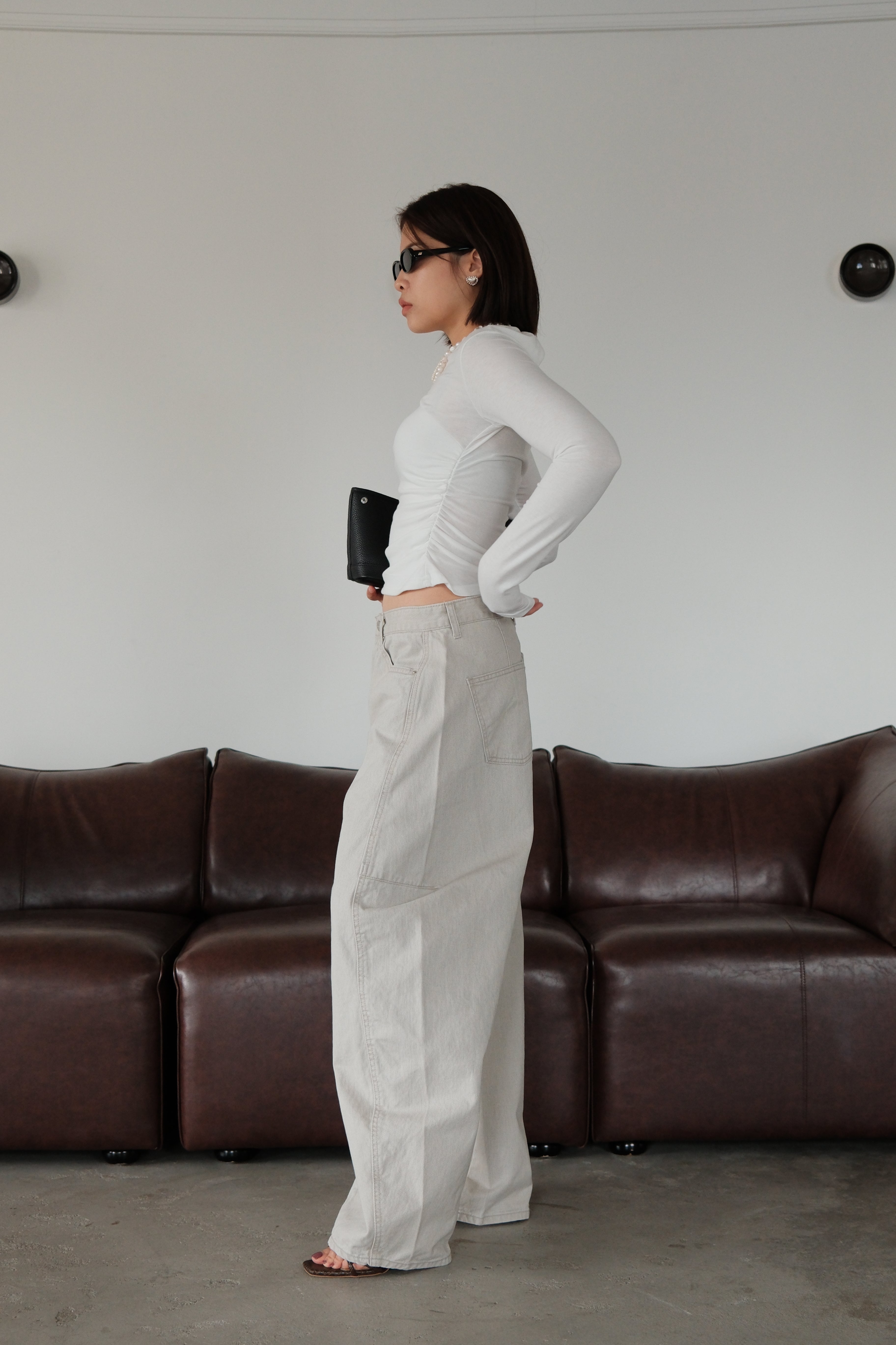 Twist open back long-sleeve crop tee