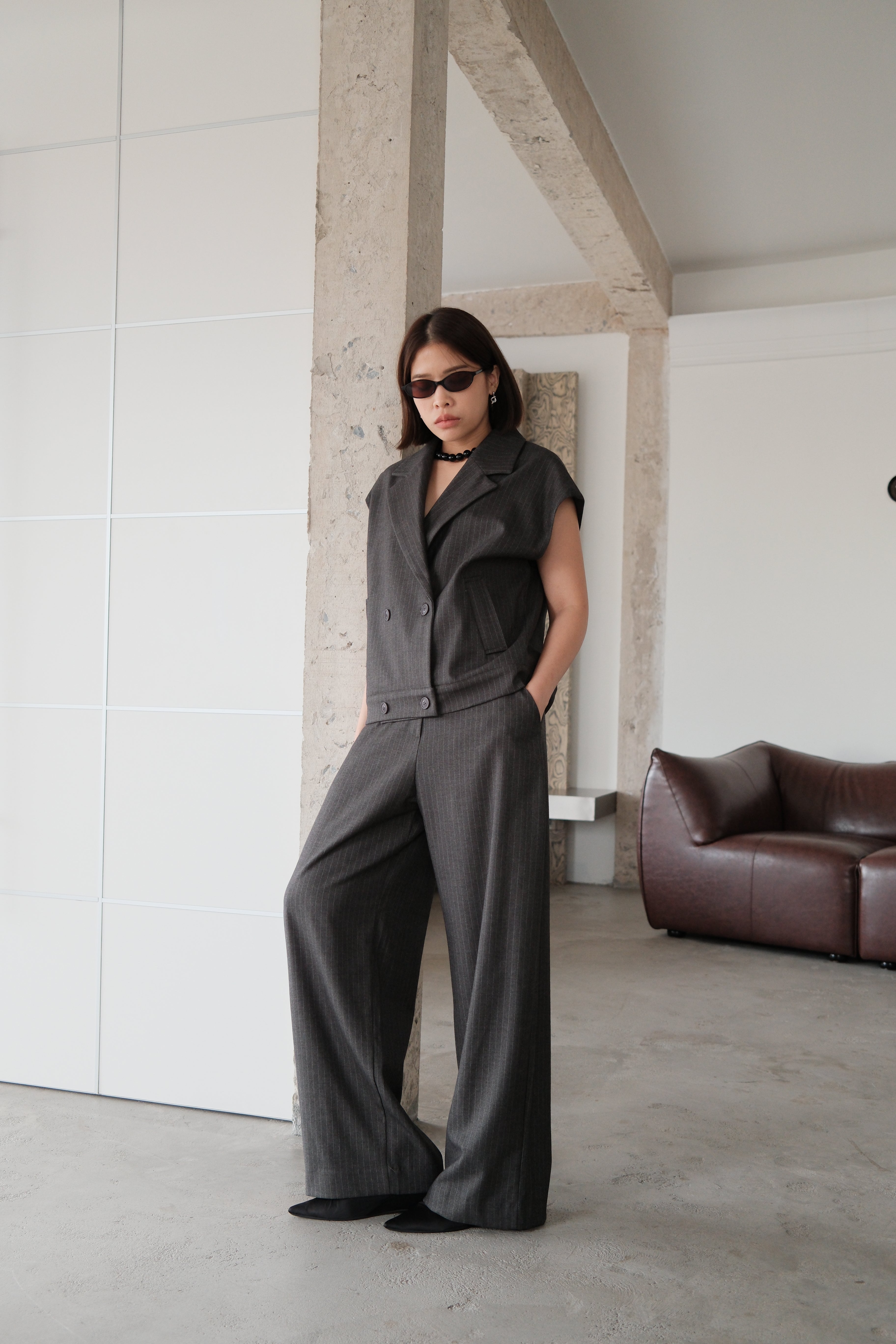 Dawn striped pleated trousers