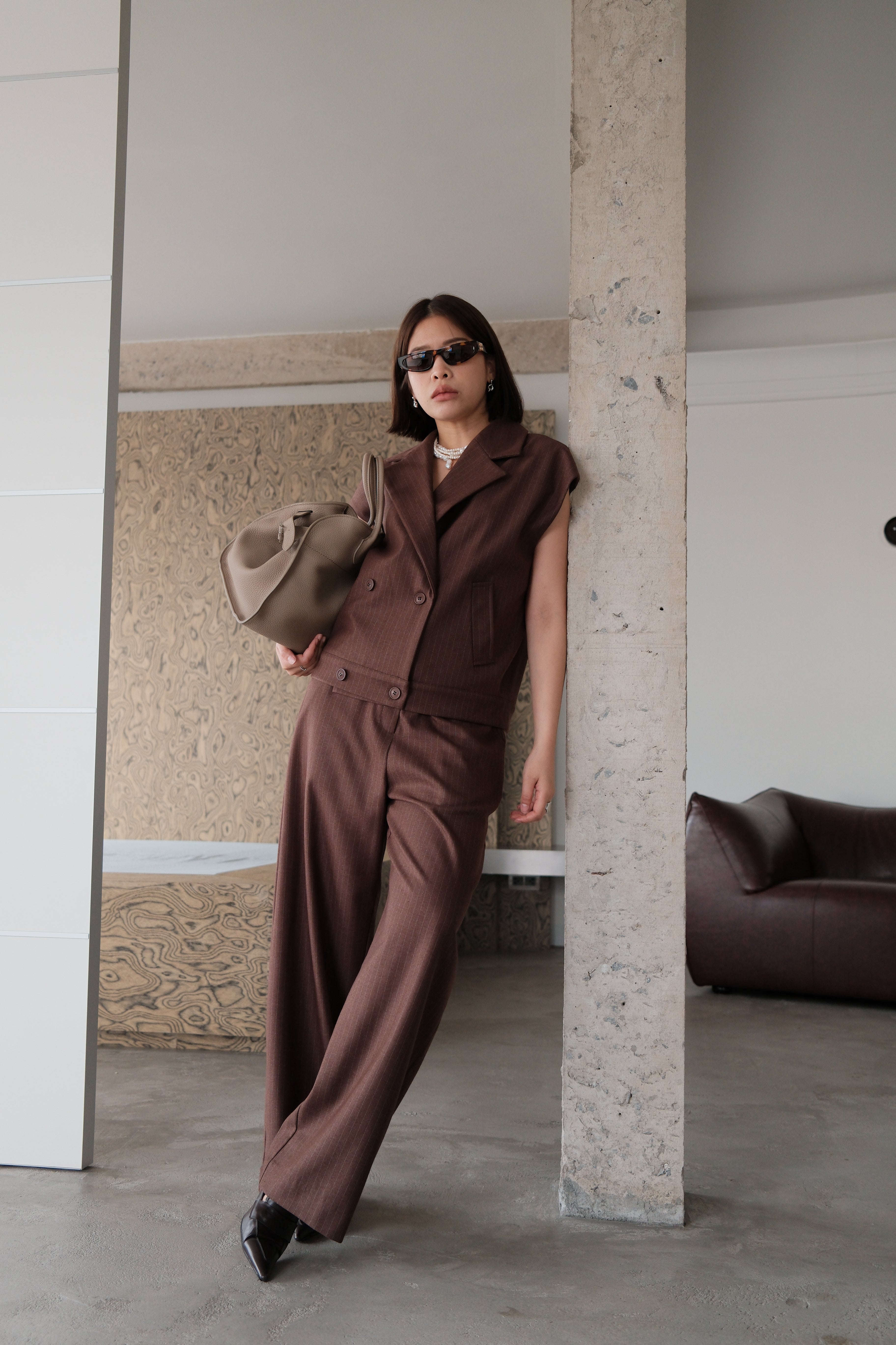 Dawn striped pleated trousers