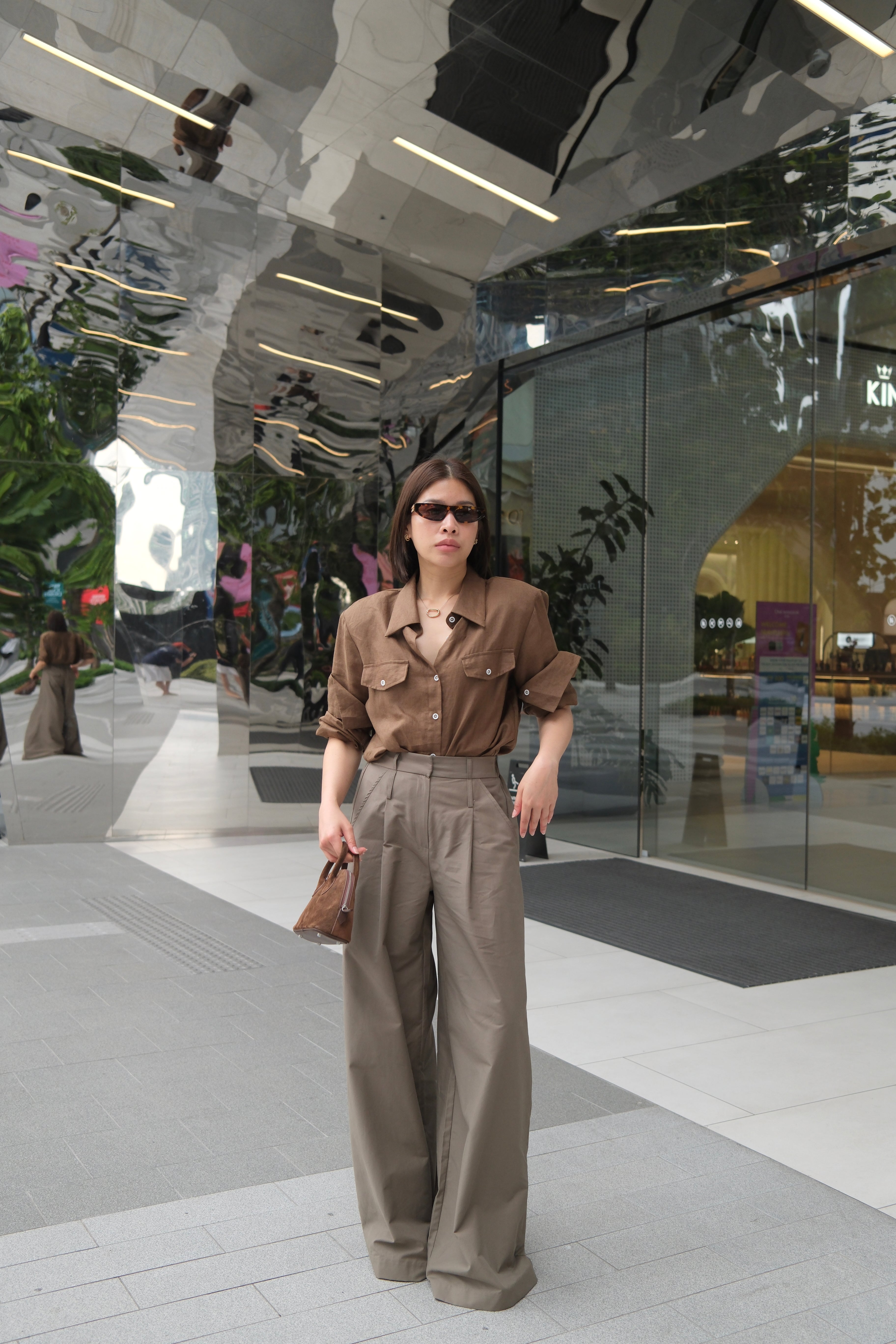 Linen padded shoulder shirt