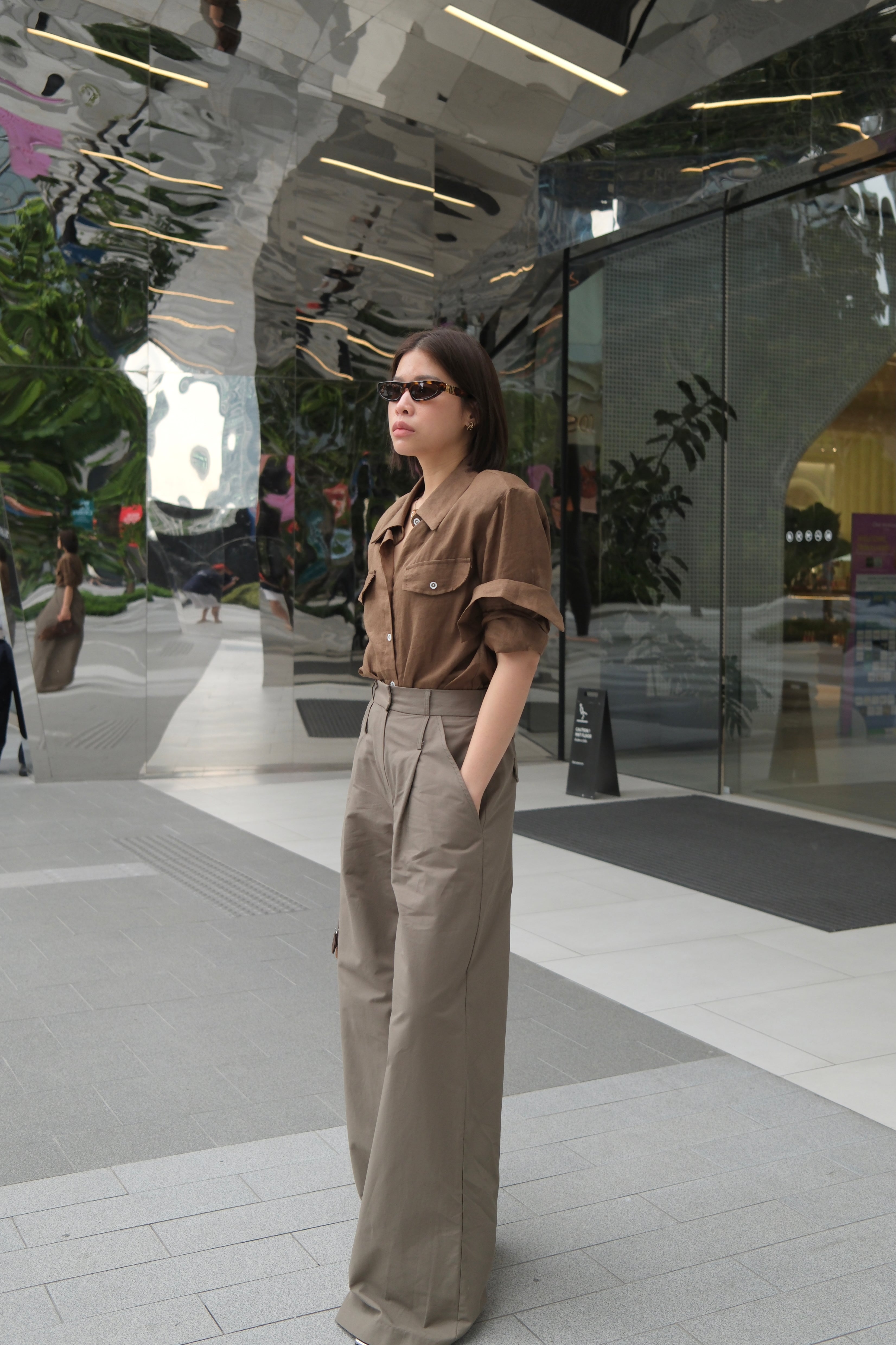 Linen padded shoulder shirt