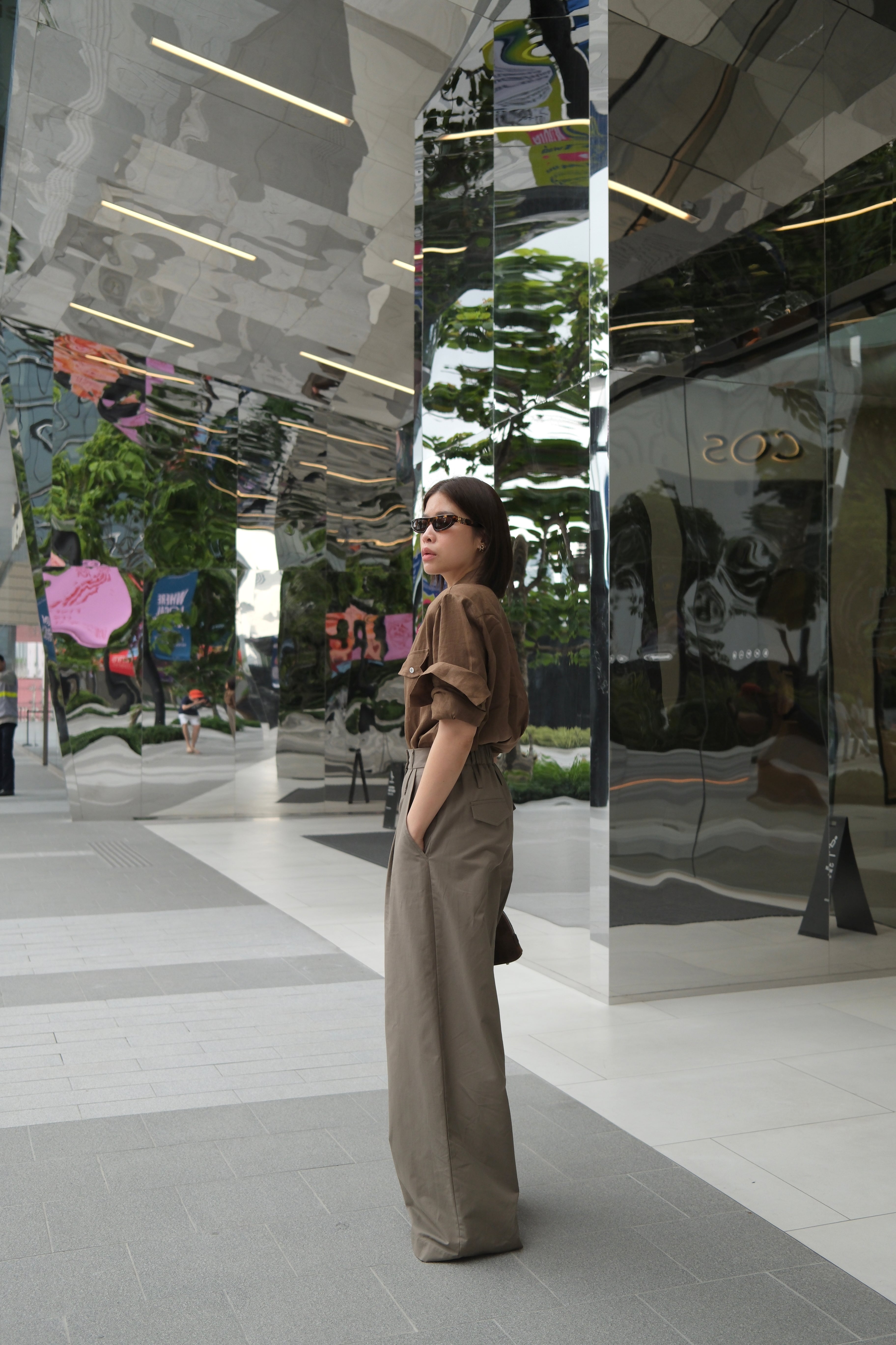 Linen padded shoulder shirt