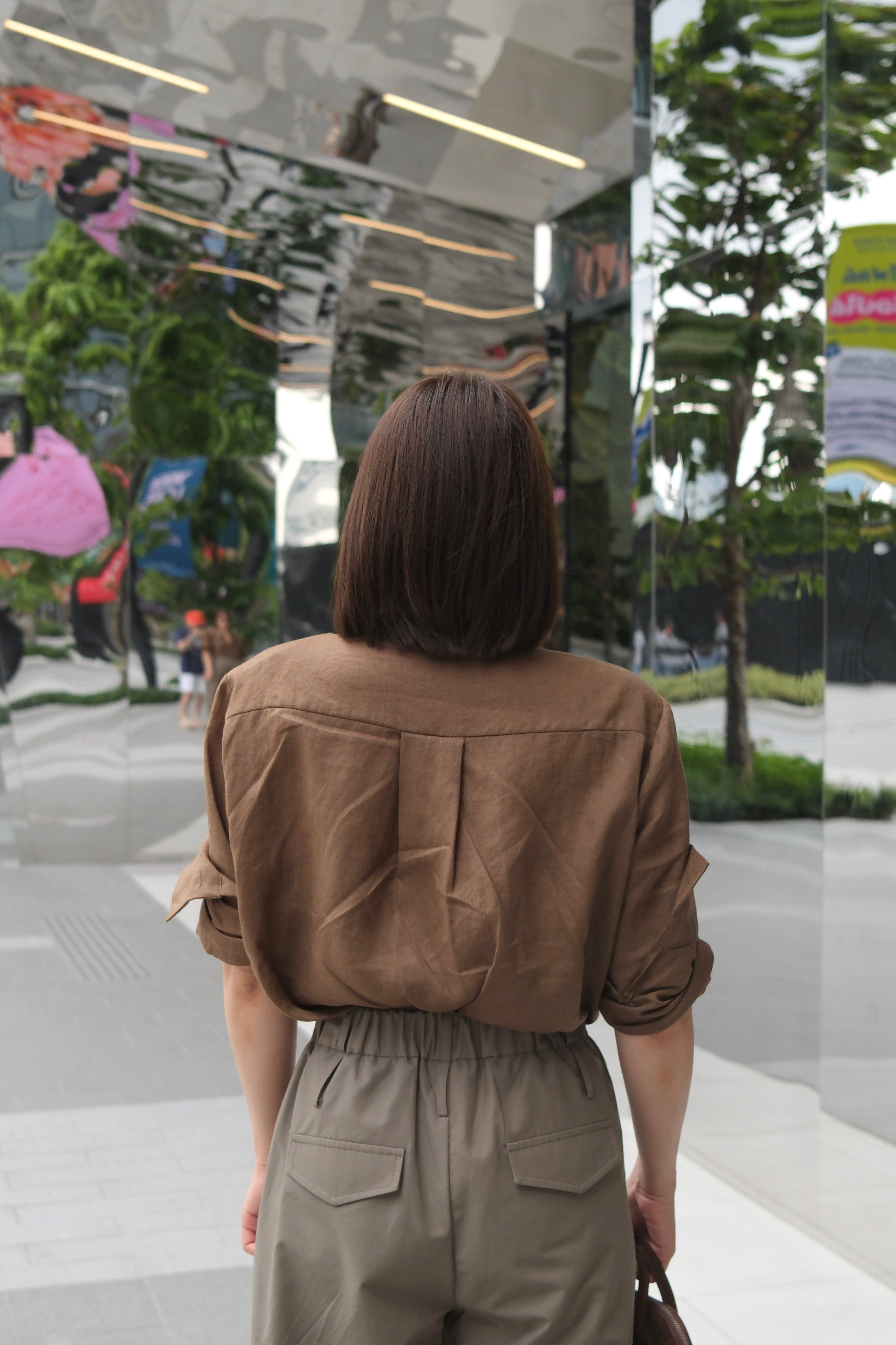 Linen padded shoulder shirt