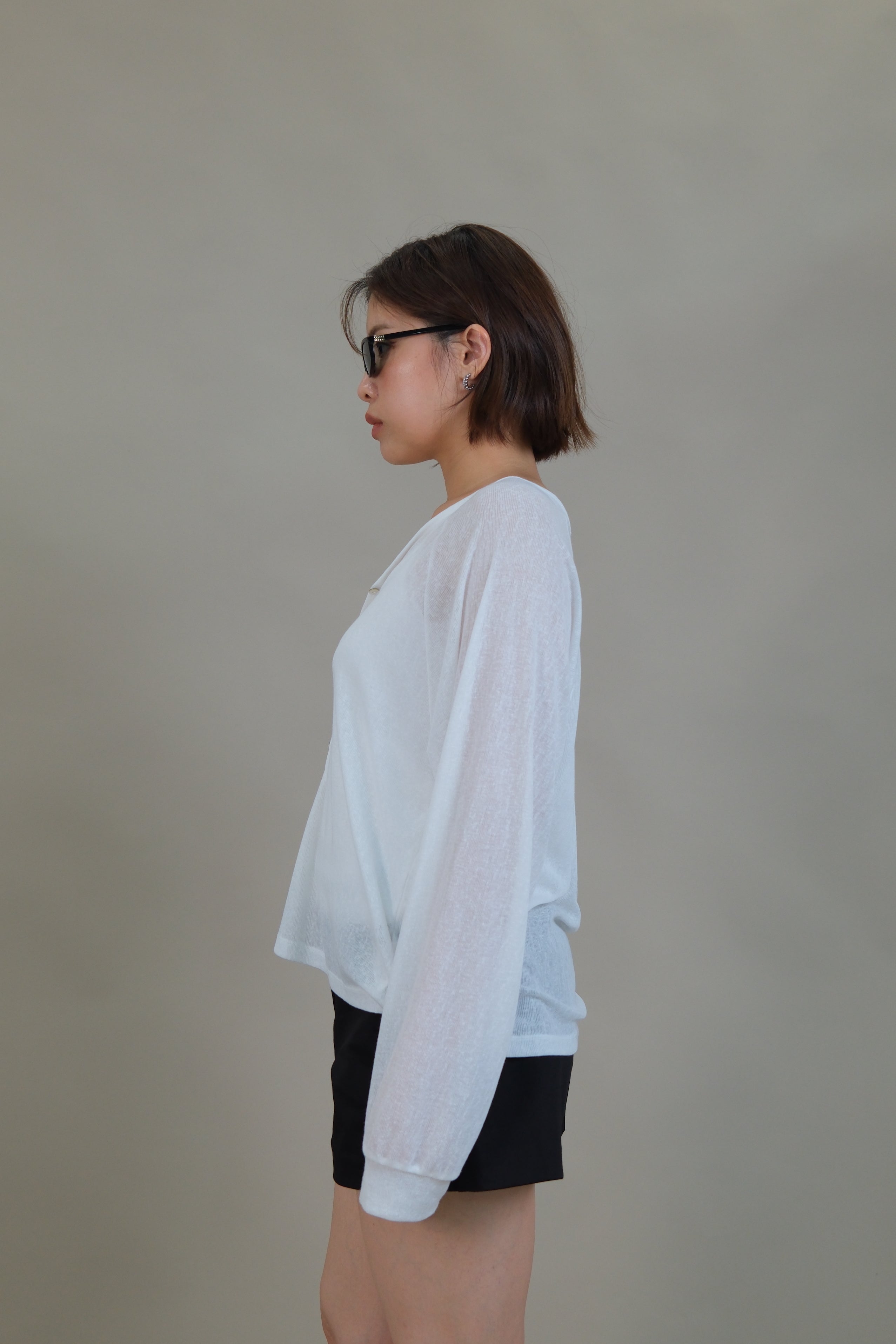 Linear V-Neck Half-Button Top