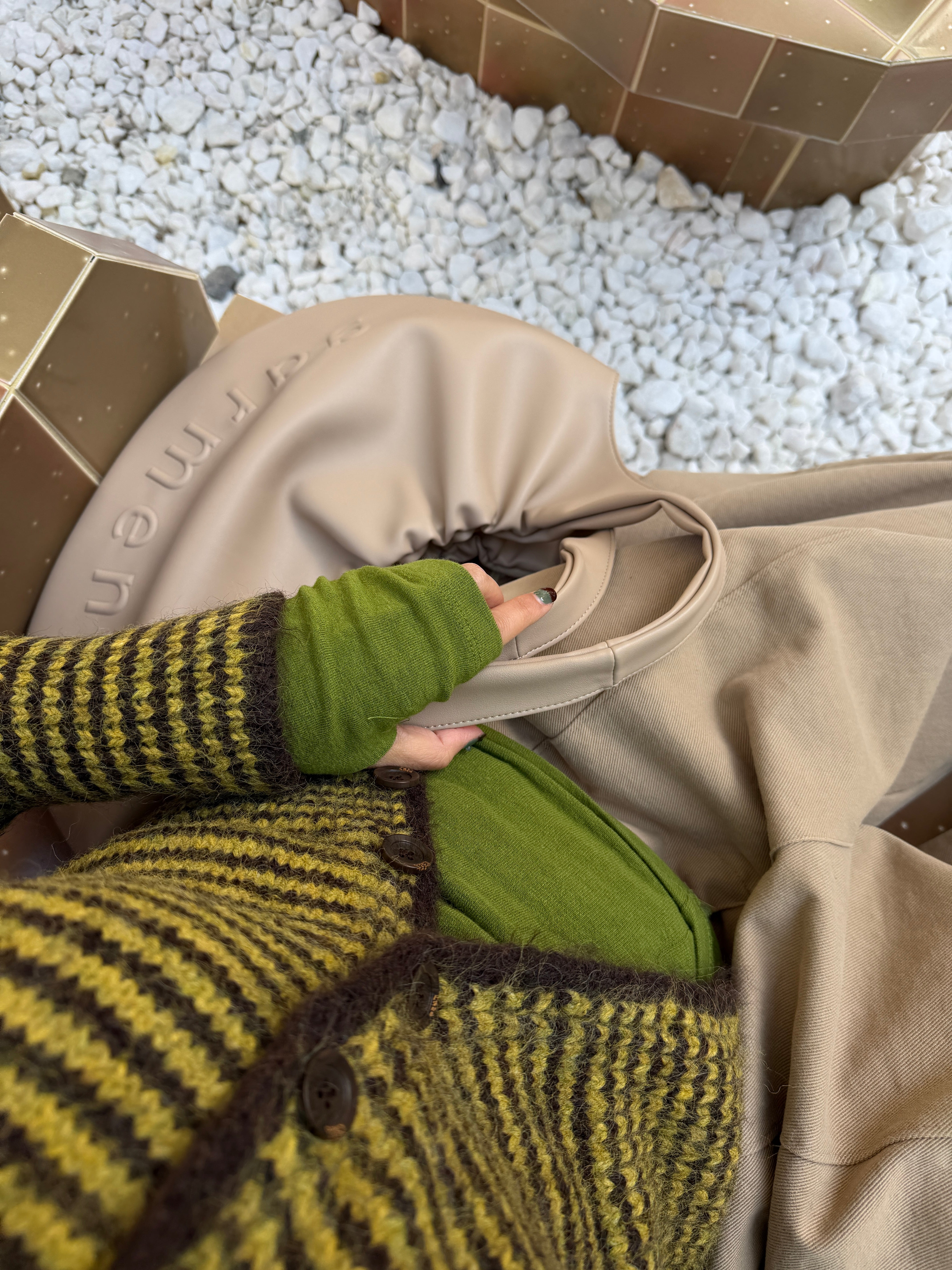 striped high-neck Fluffy cardigan