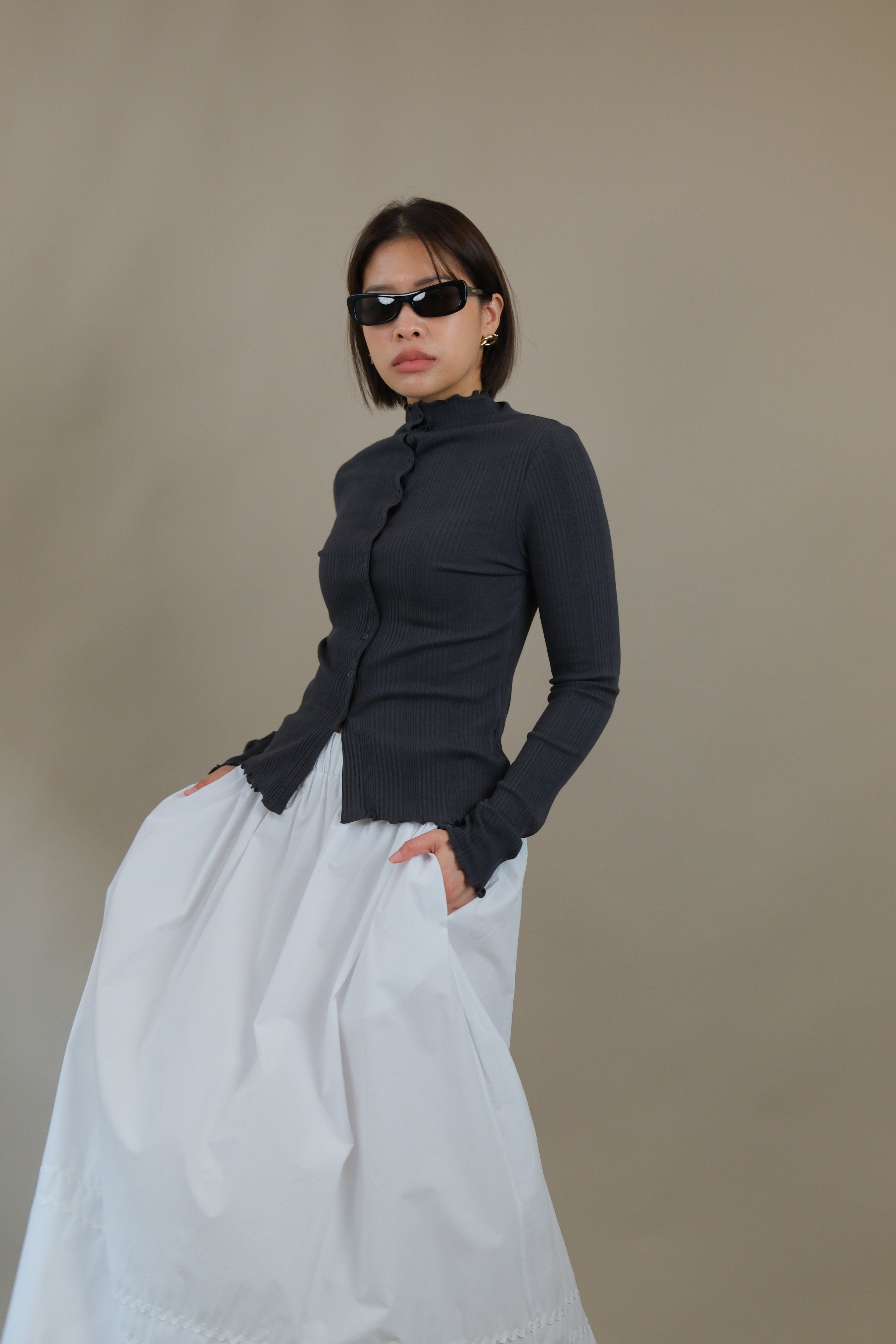 Roony ruffle edge 2-way cardigan