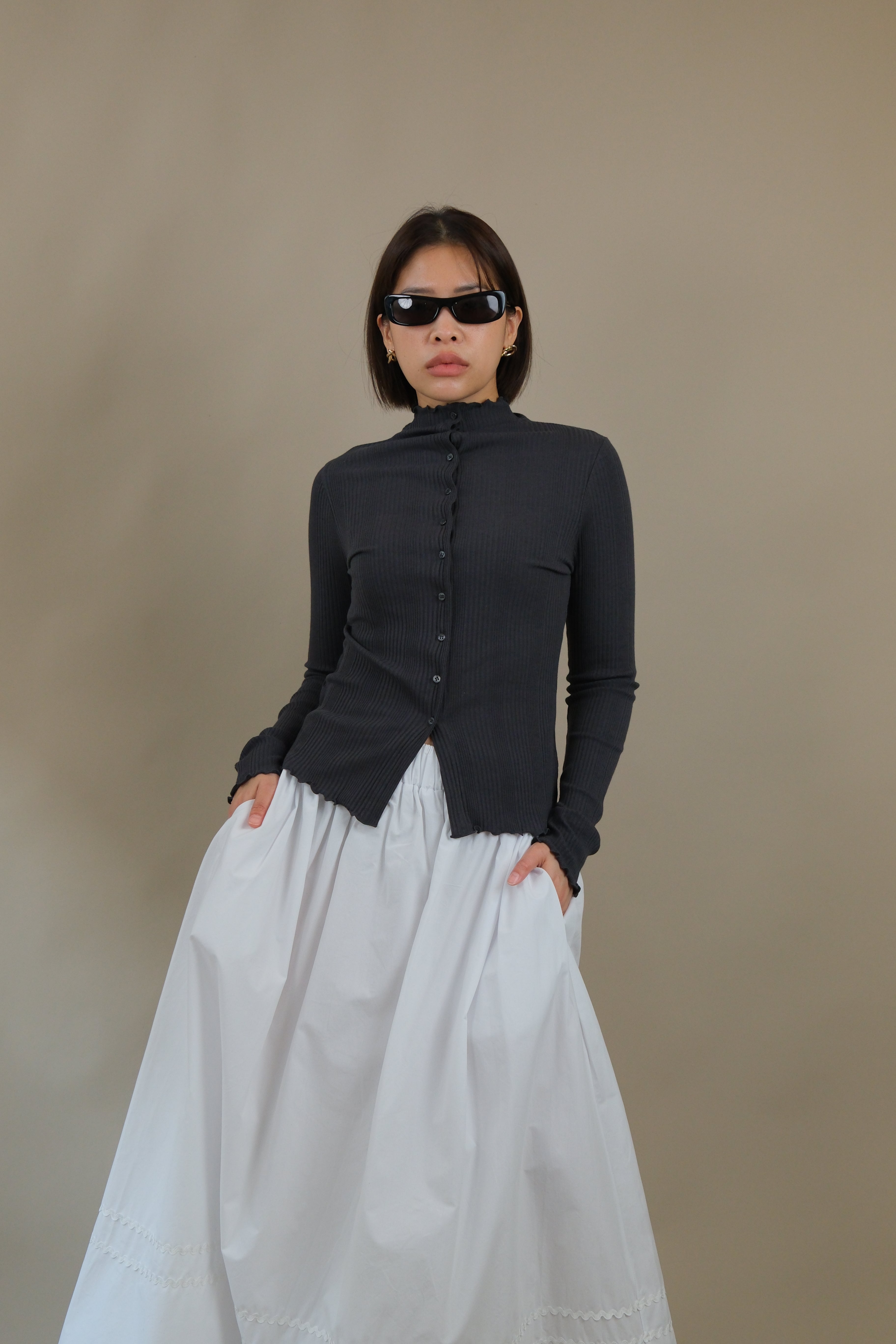 Roony ruffle edge 2-way cardigan