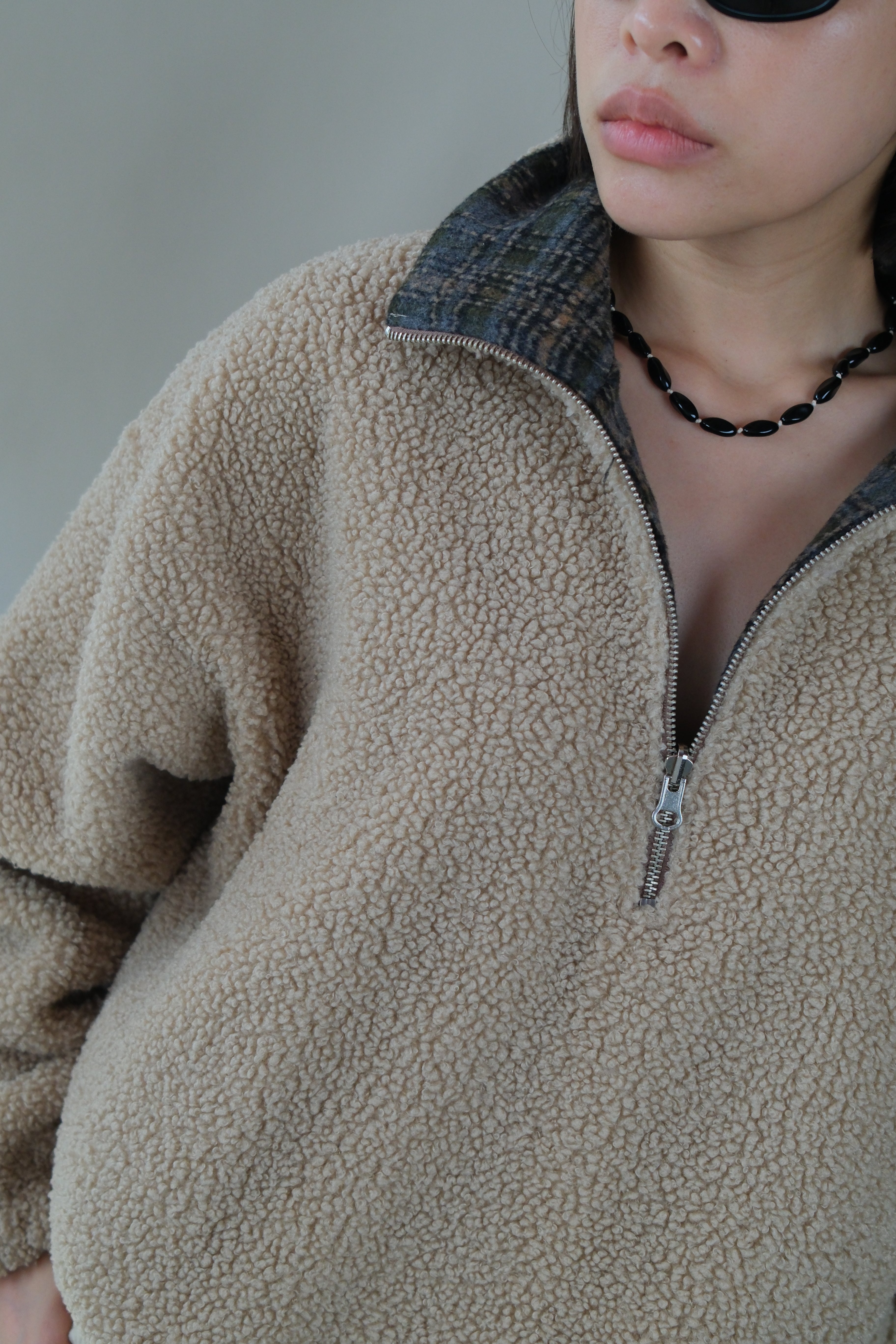 reversible teddy pullover