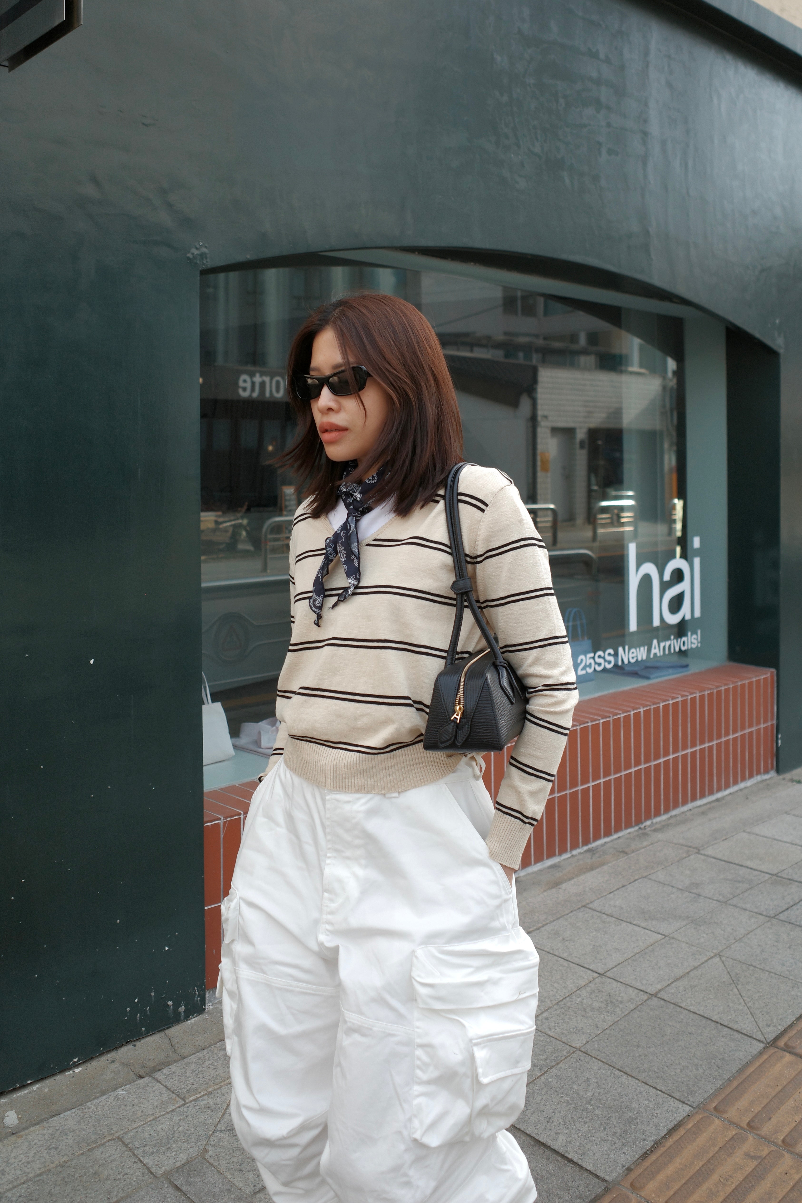 double stripe v neck knit top