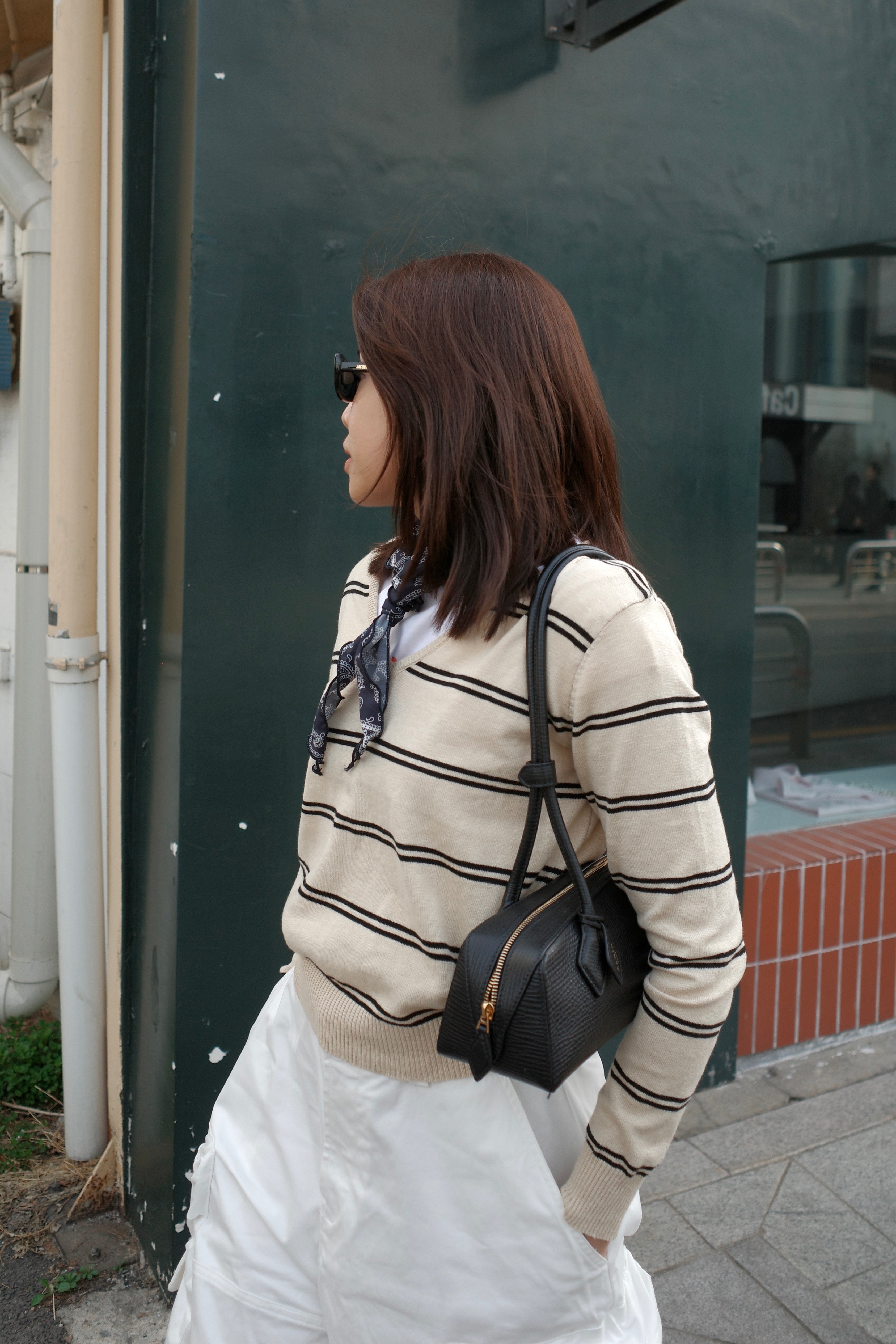 double stripe v neck knit top