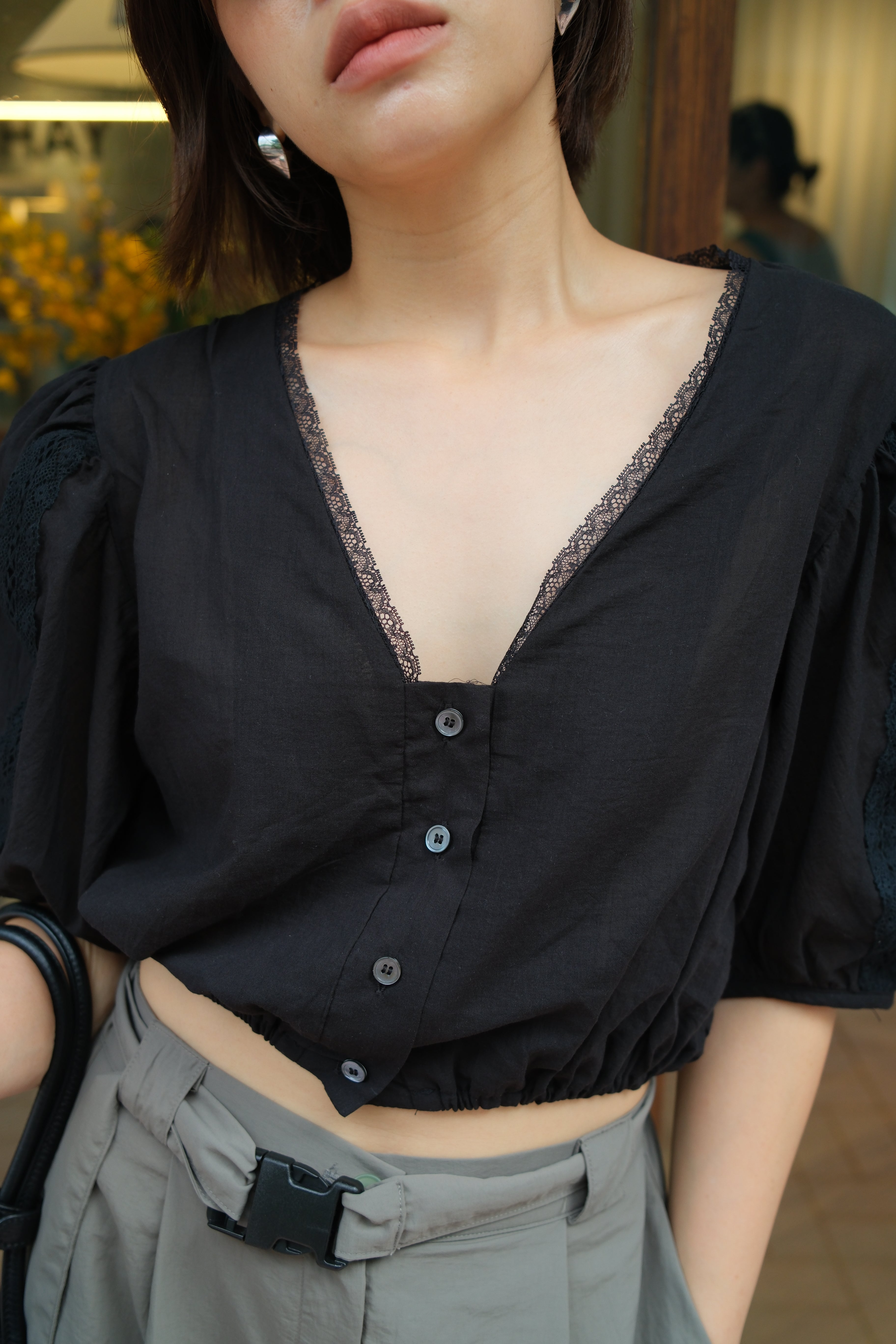 Colette Puff sleeve crop Blouse