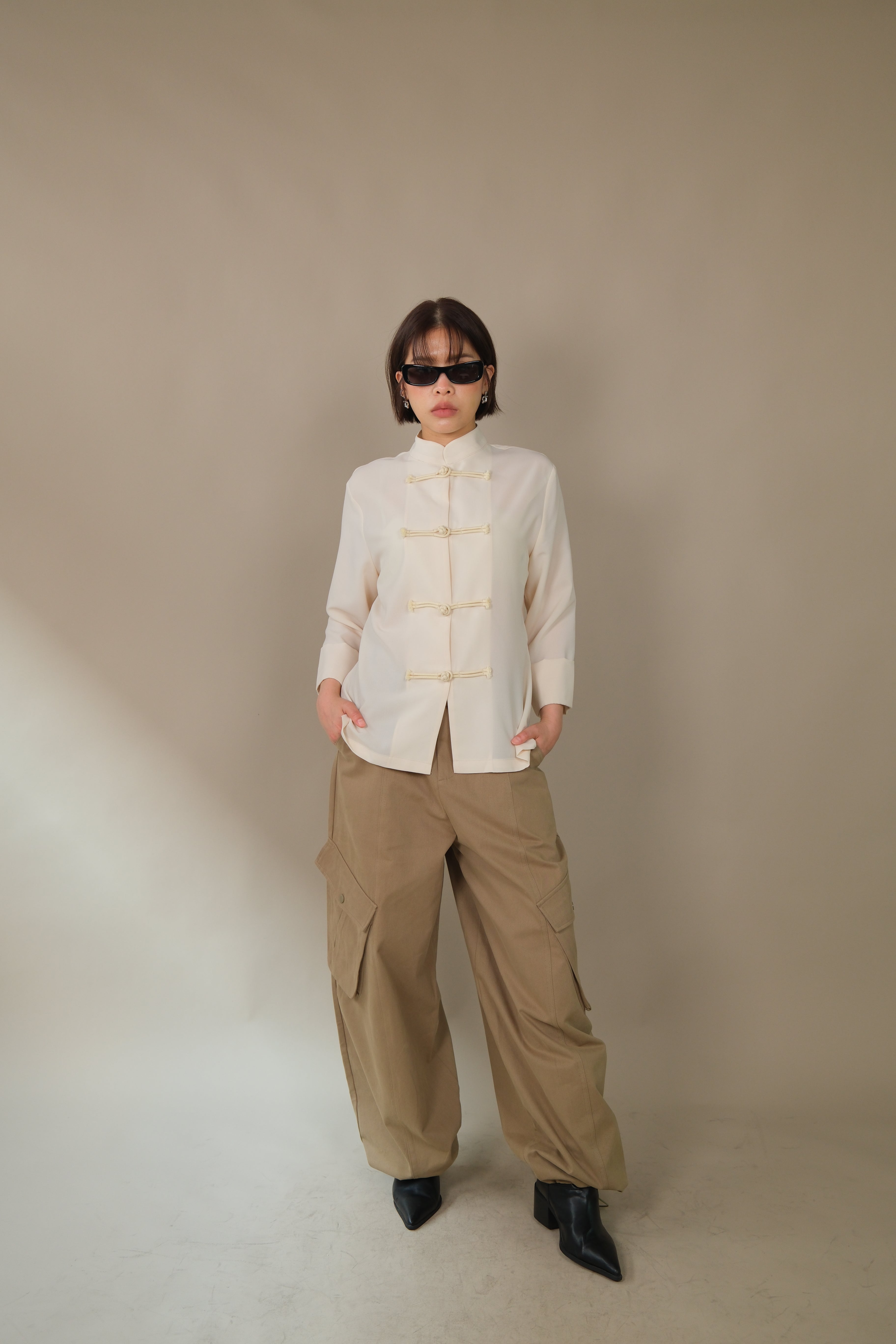 Cotton adjustable hem cargo pants