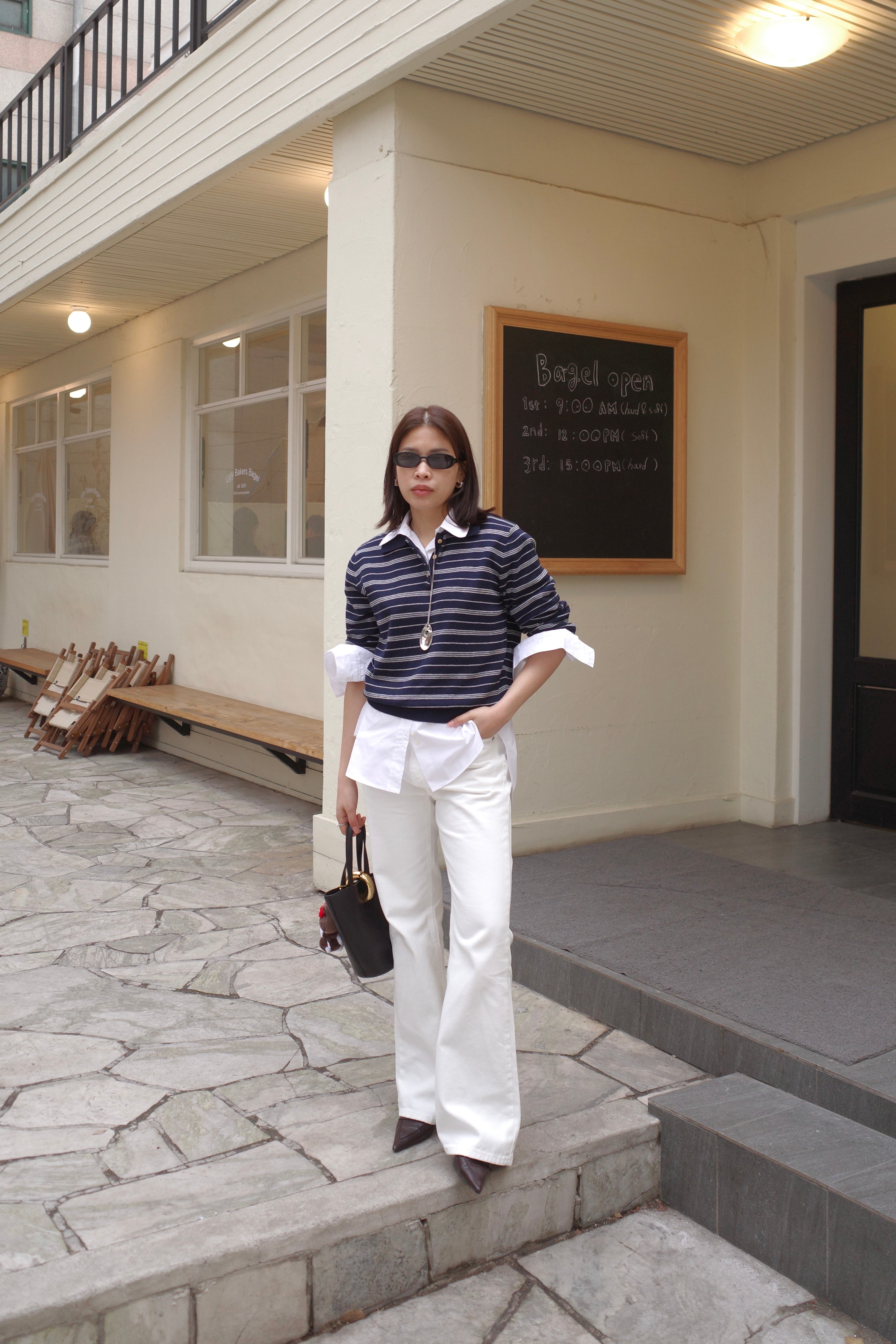scandi striped polo long sleeve knit top