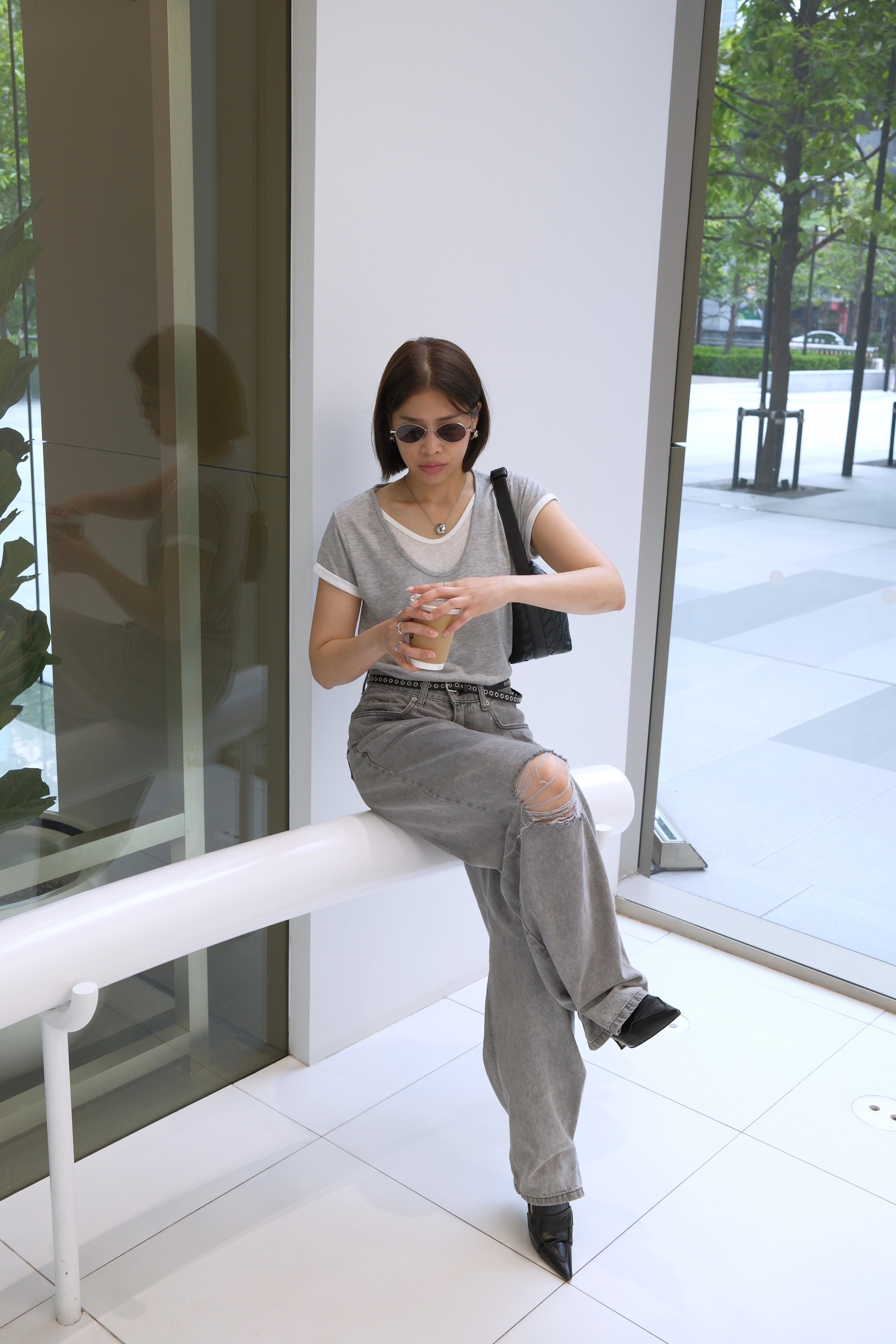 double-layer rolled-up slim tee