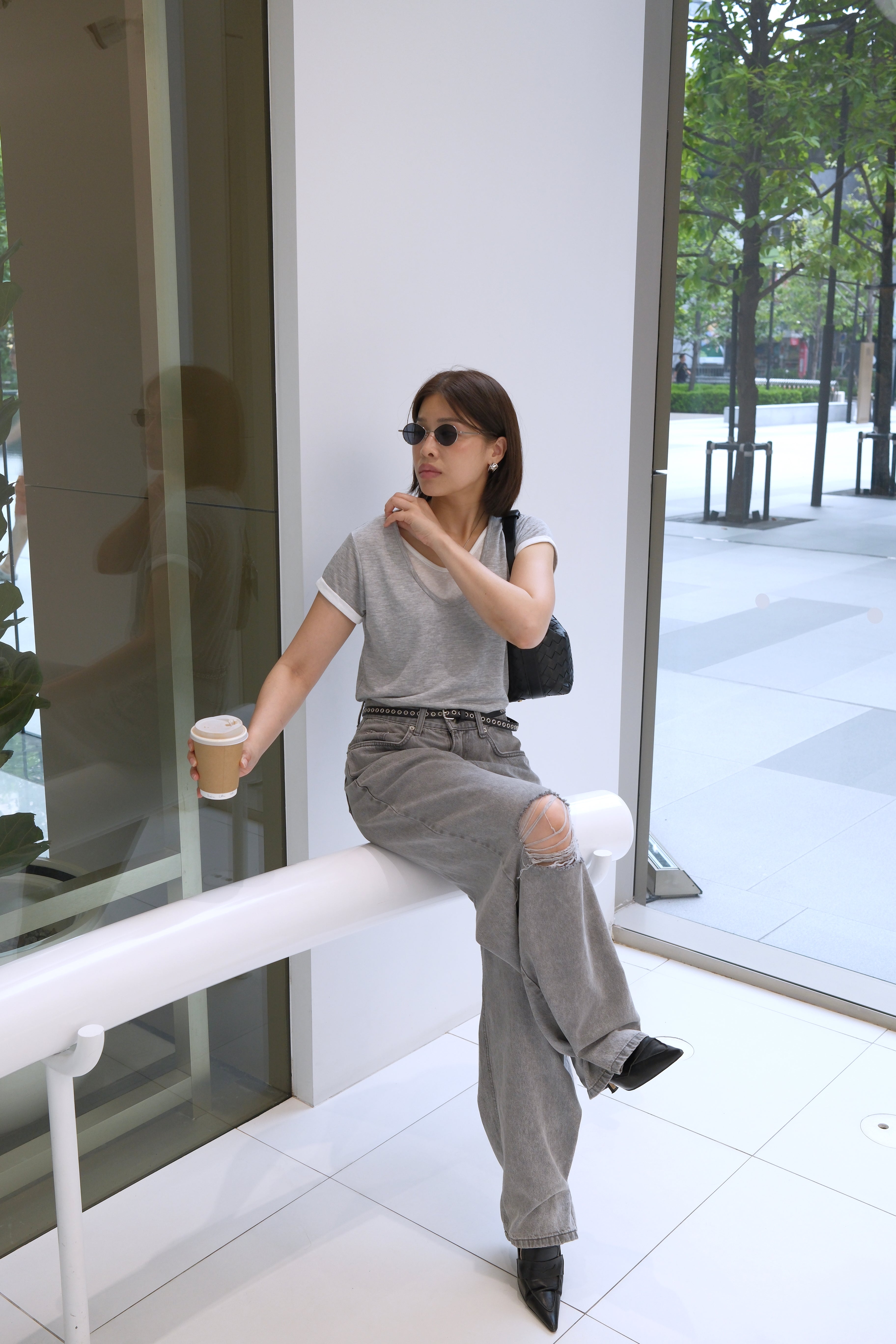 double-layer rolled-up slim tee
