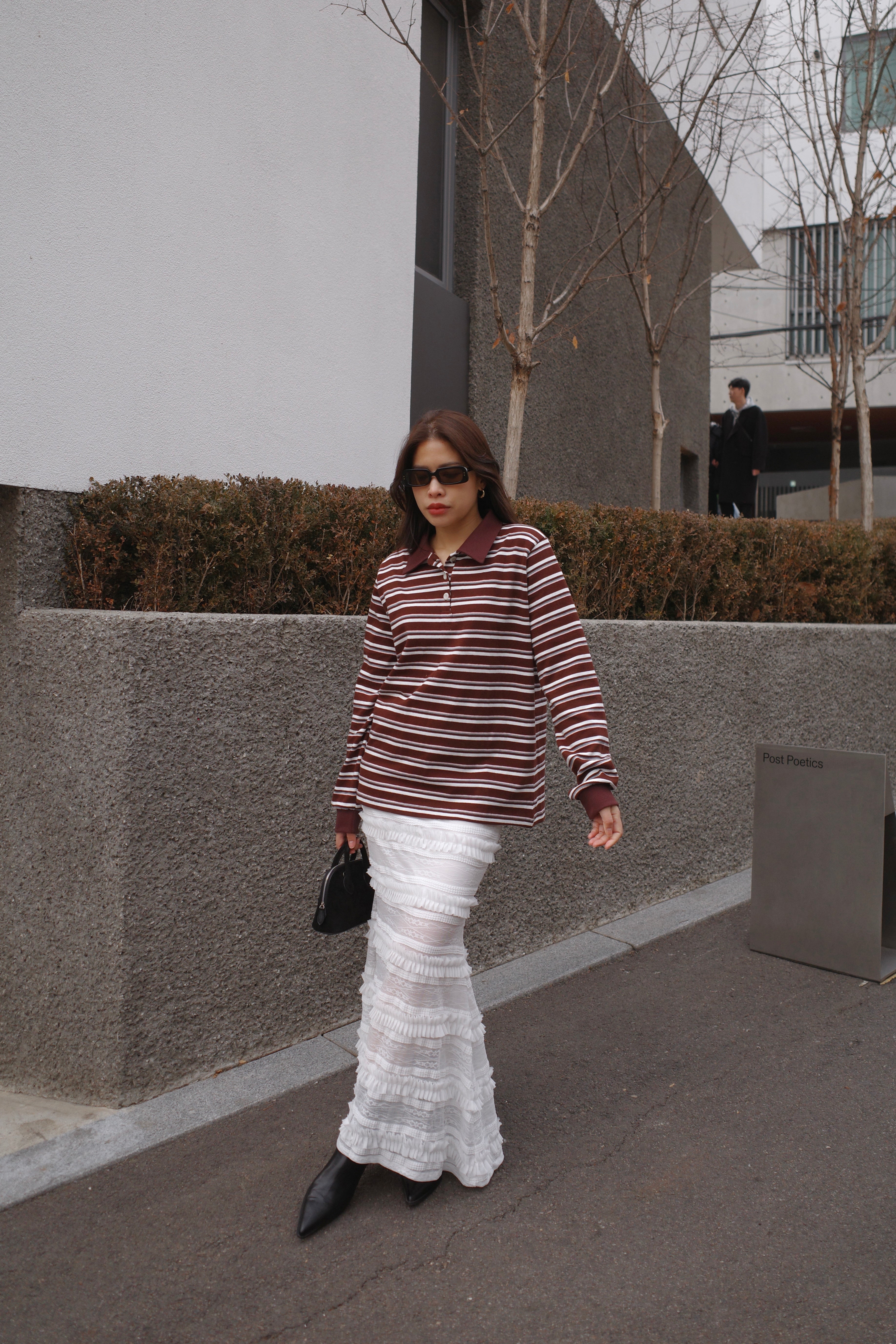 striped cotton long sleeve polo
