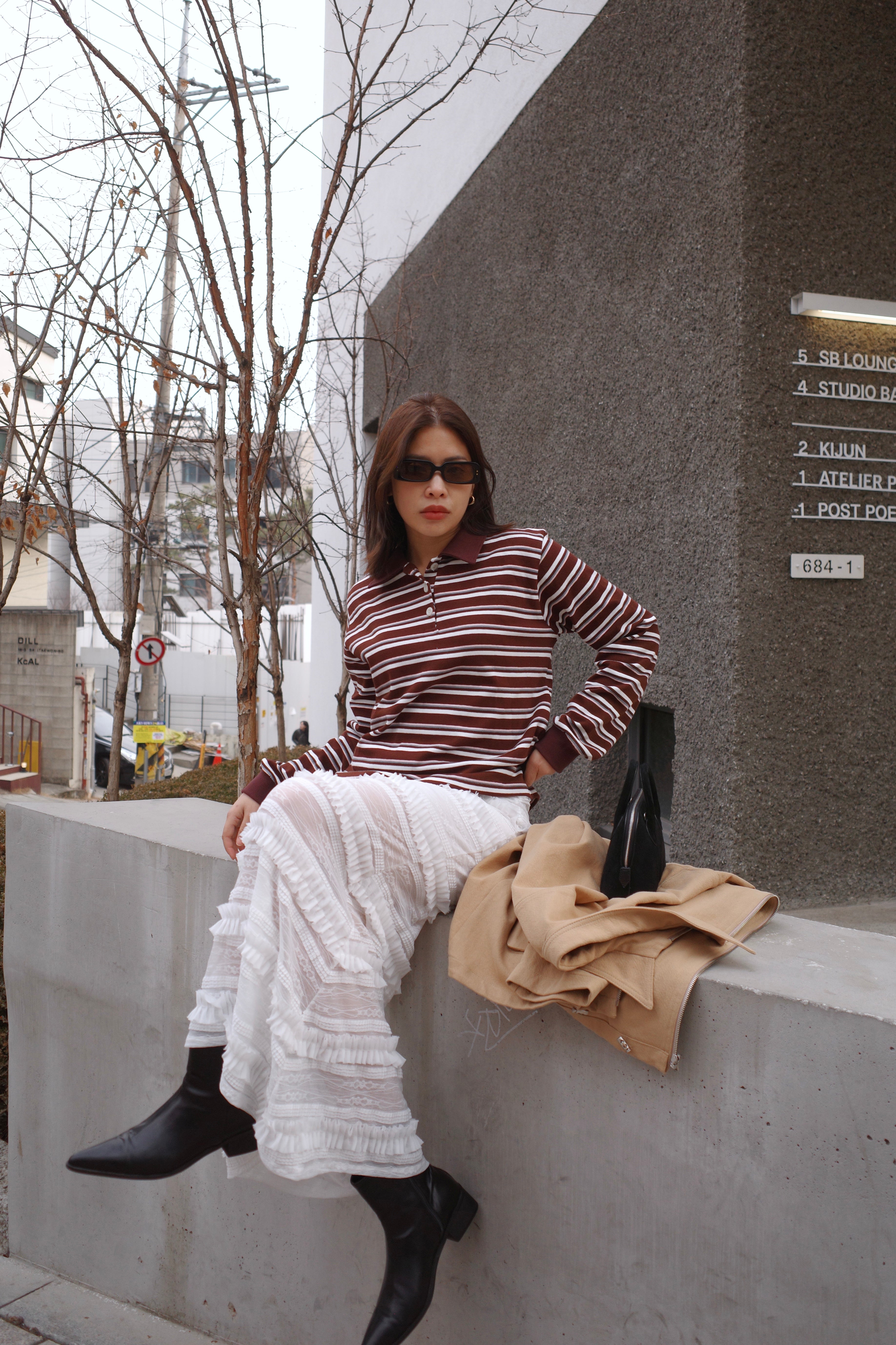 striped cotton long sleeve polo