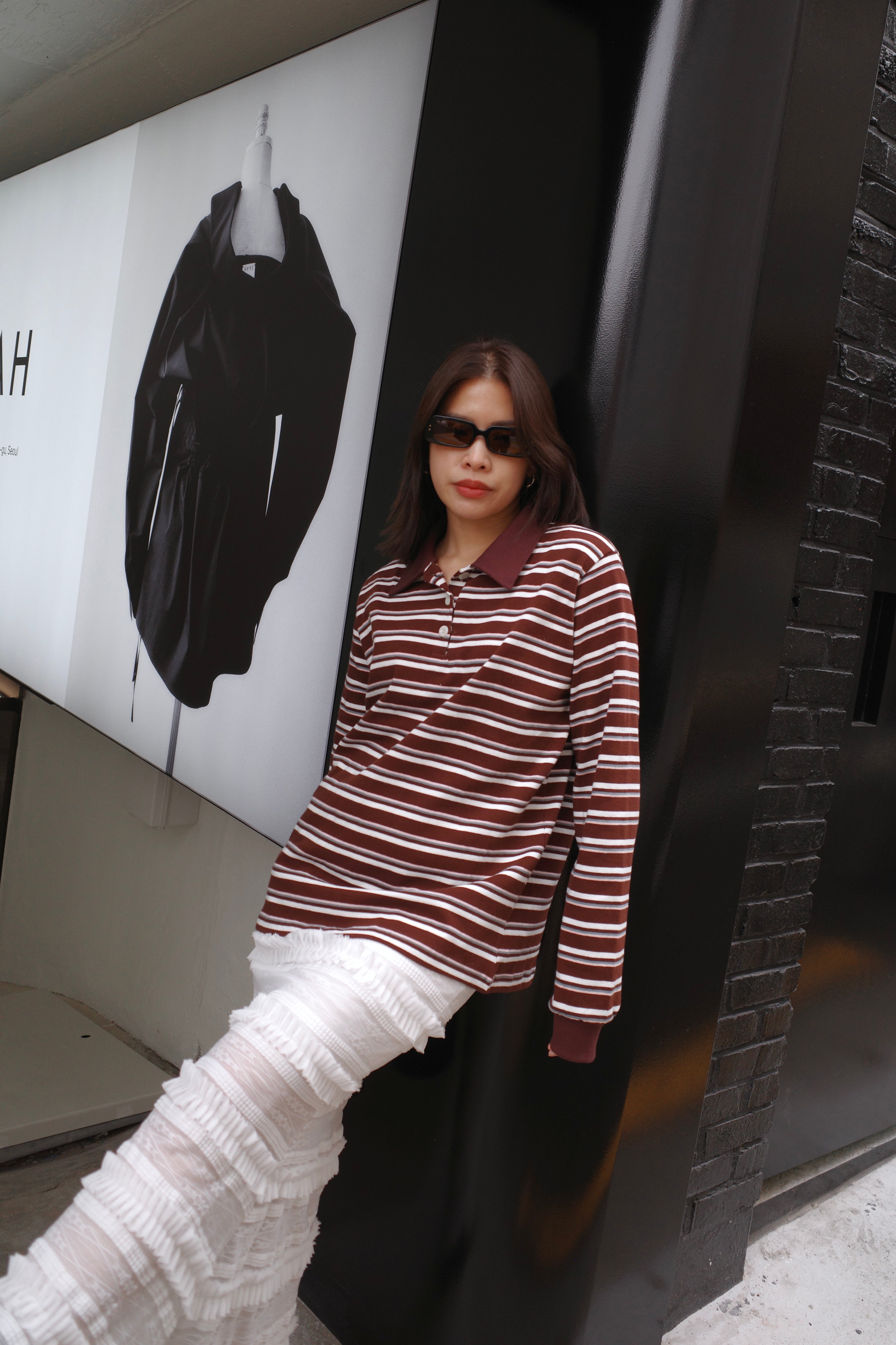 striped cotton long sleeve polo