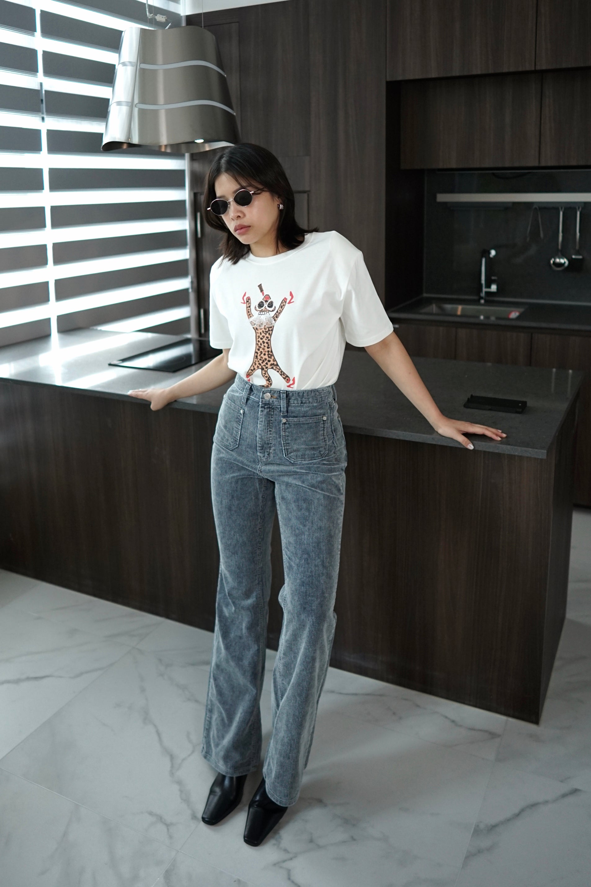 Girly leopard padded shoulder tee