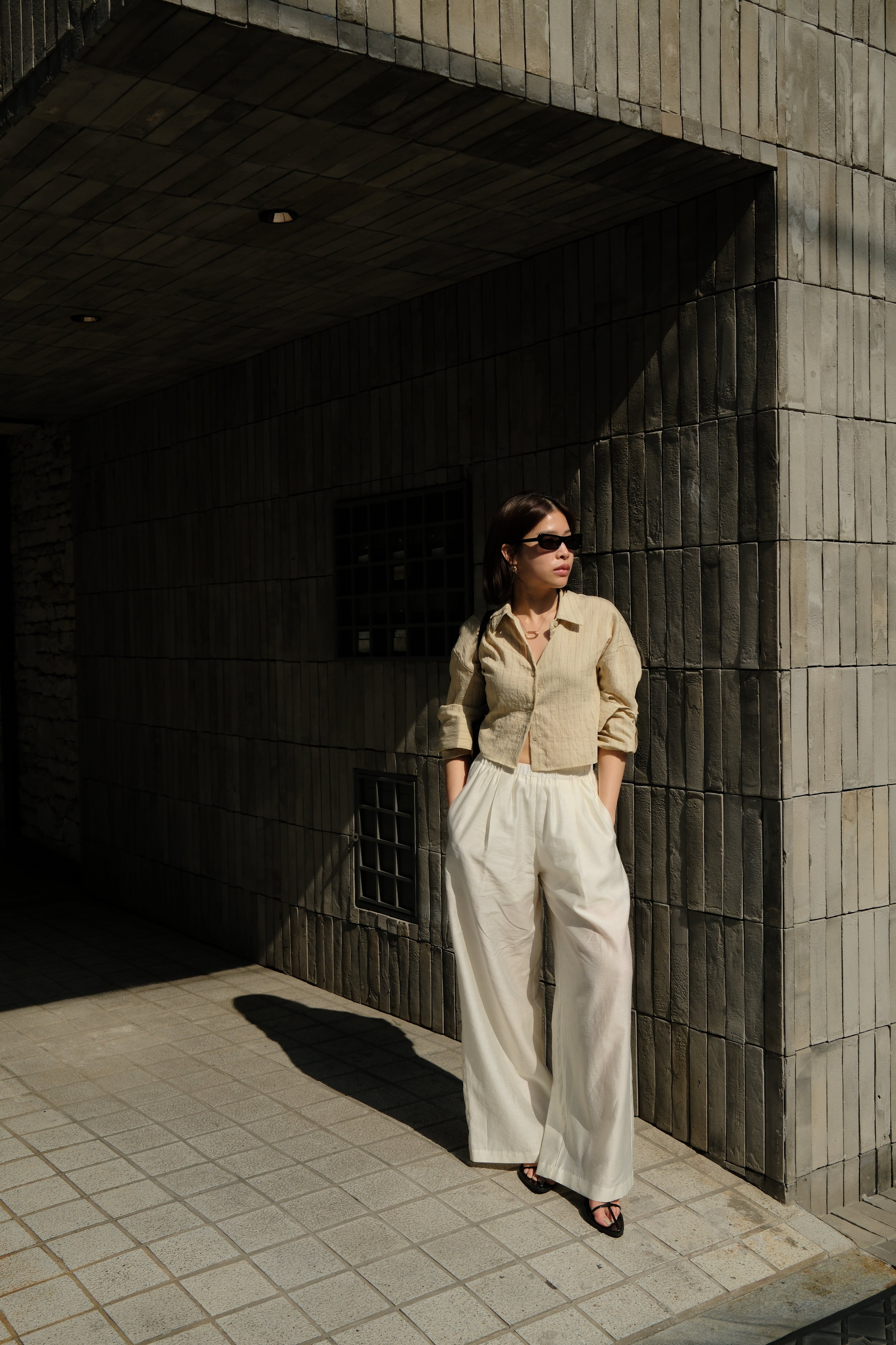 Linen wide crop shirt