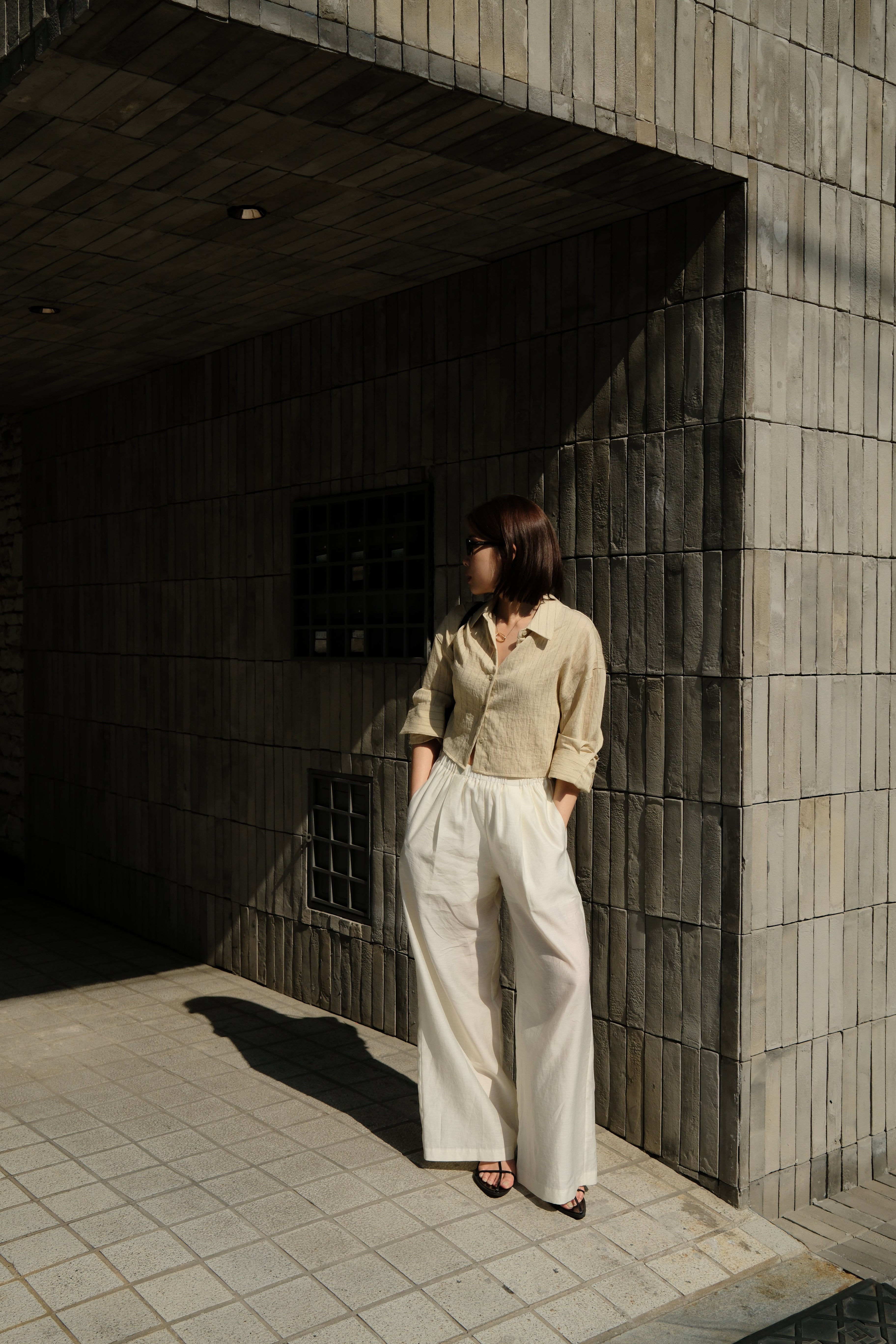 Linen wide crop shirt