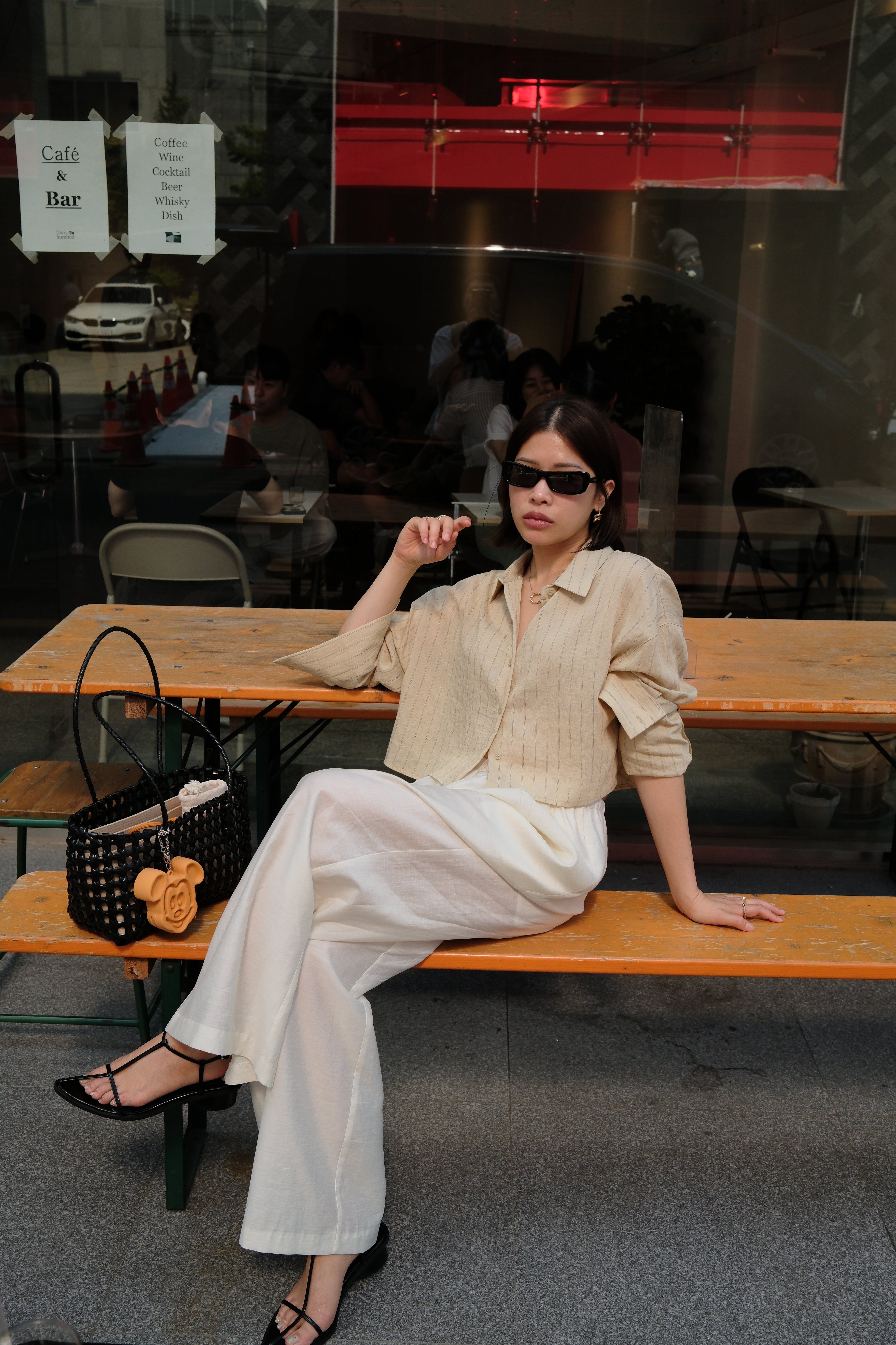 Linen wide crop shirt