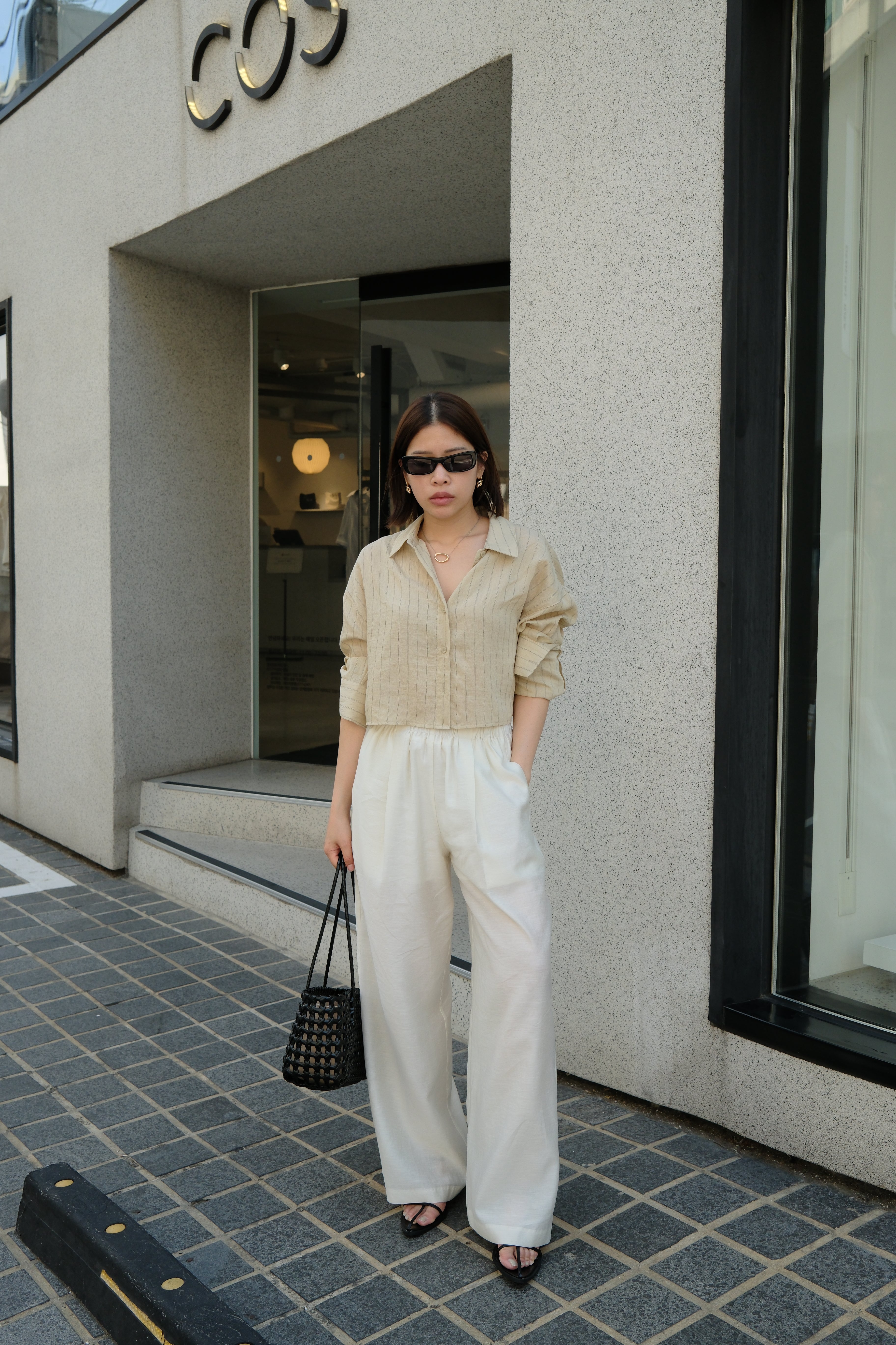 Linen wide crop shirt