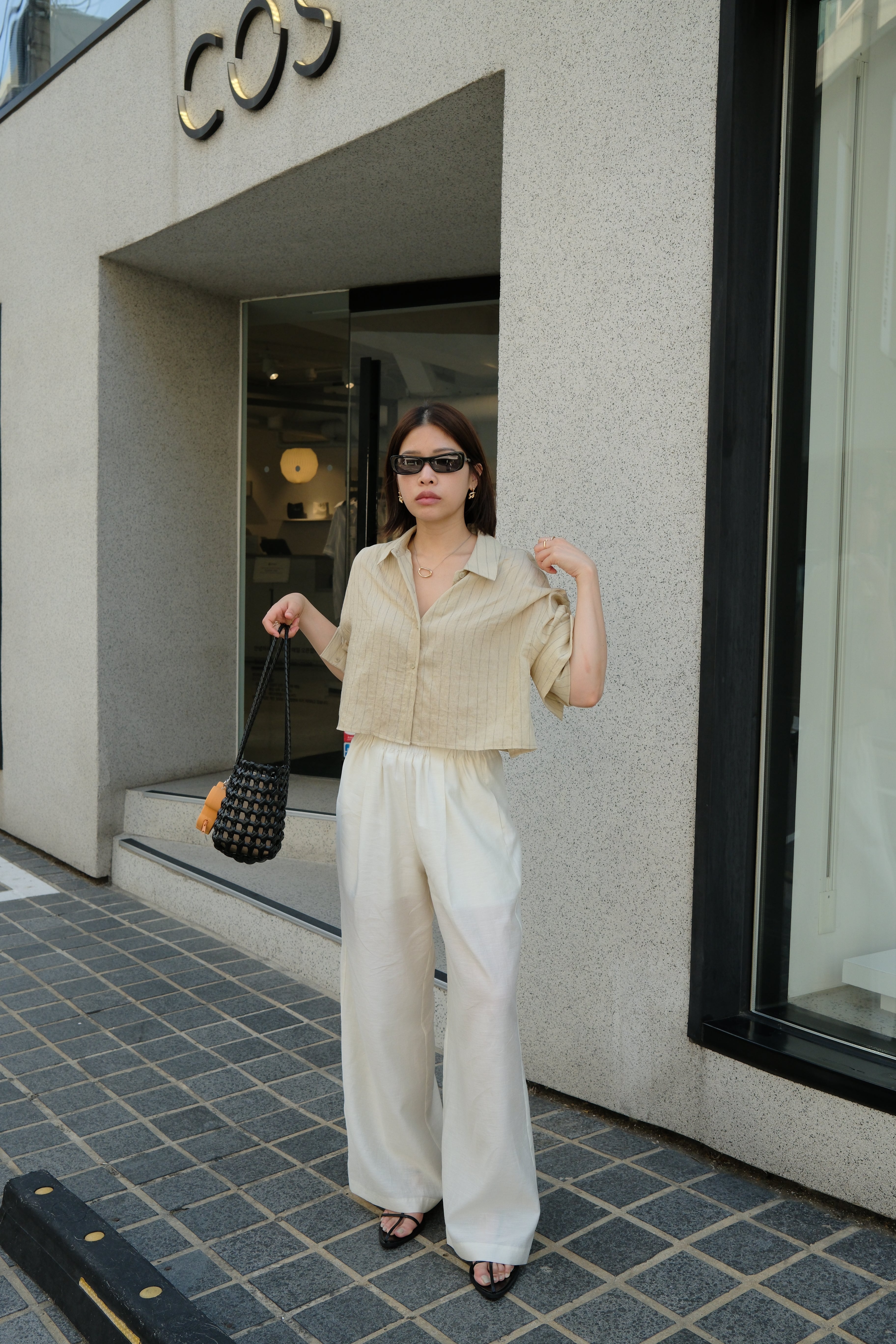 Linen wide crop shirt
