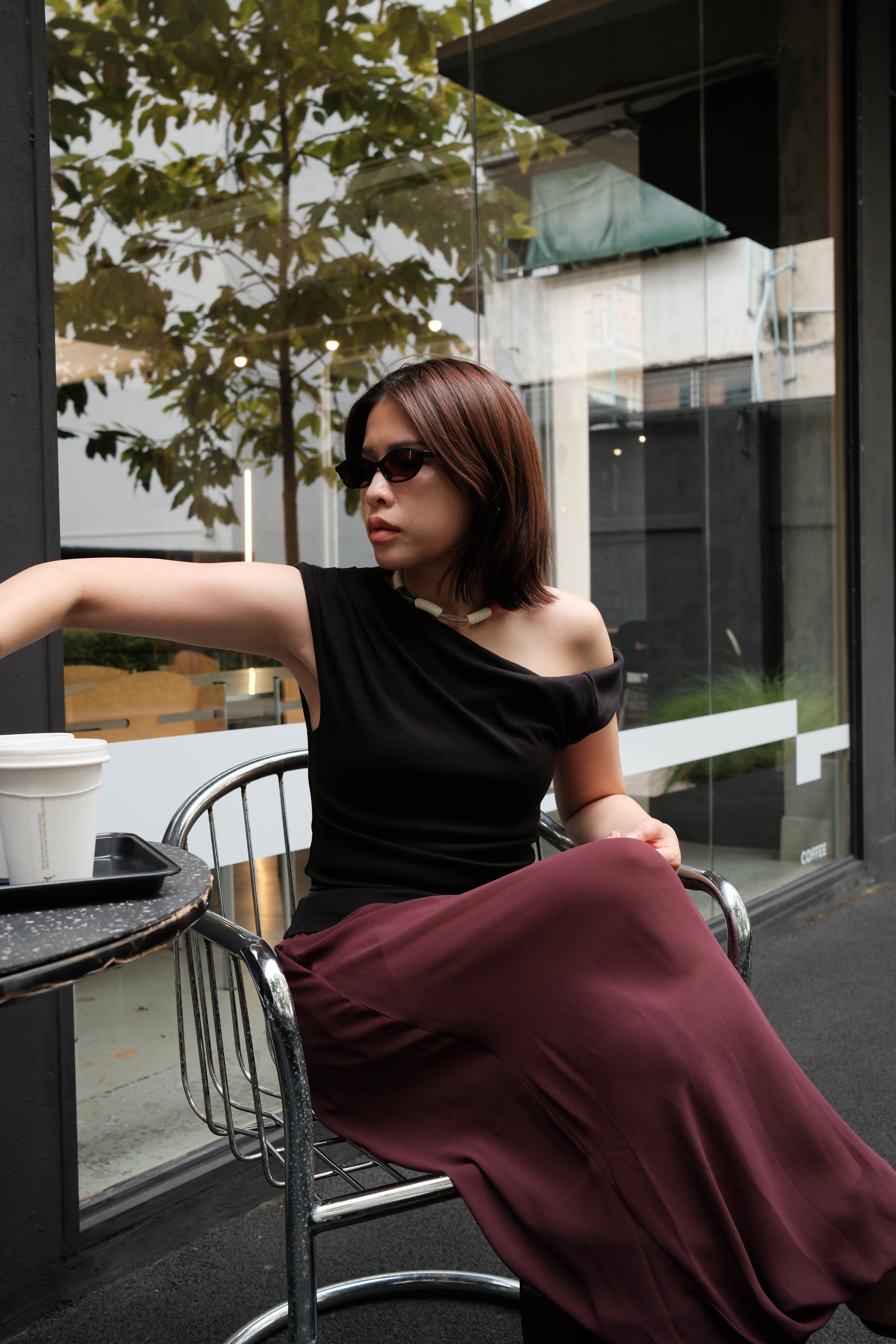 asymmetry twist sleeve soft tee