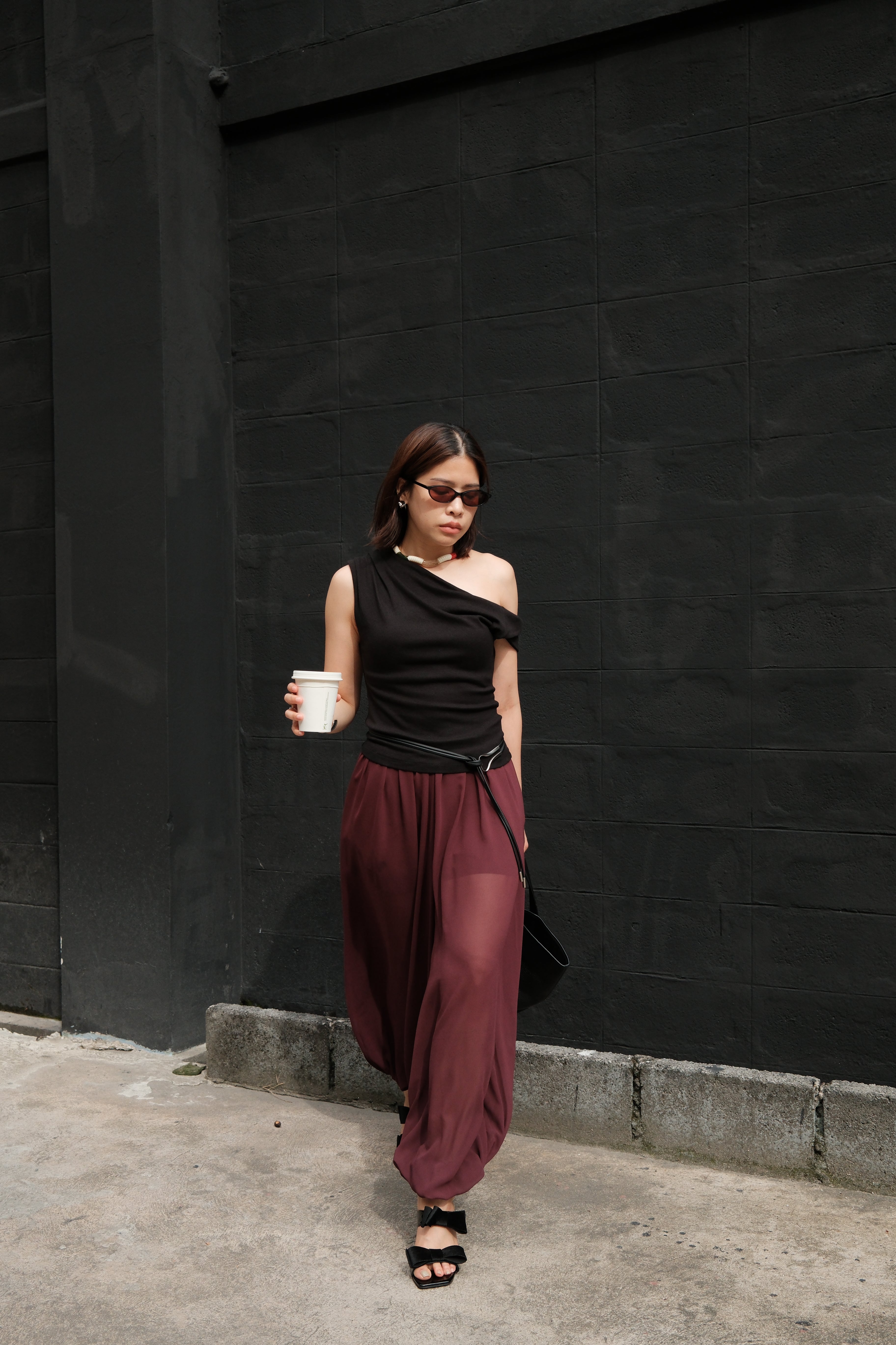 asymmetry twist sleeve soft tee