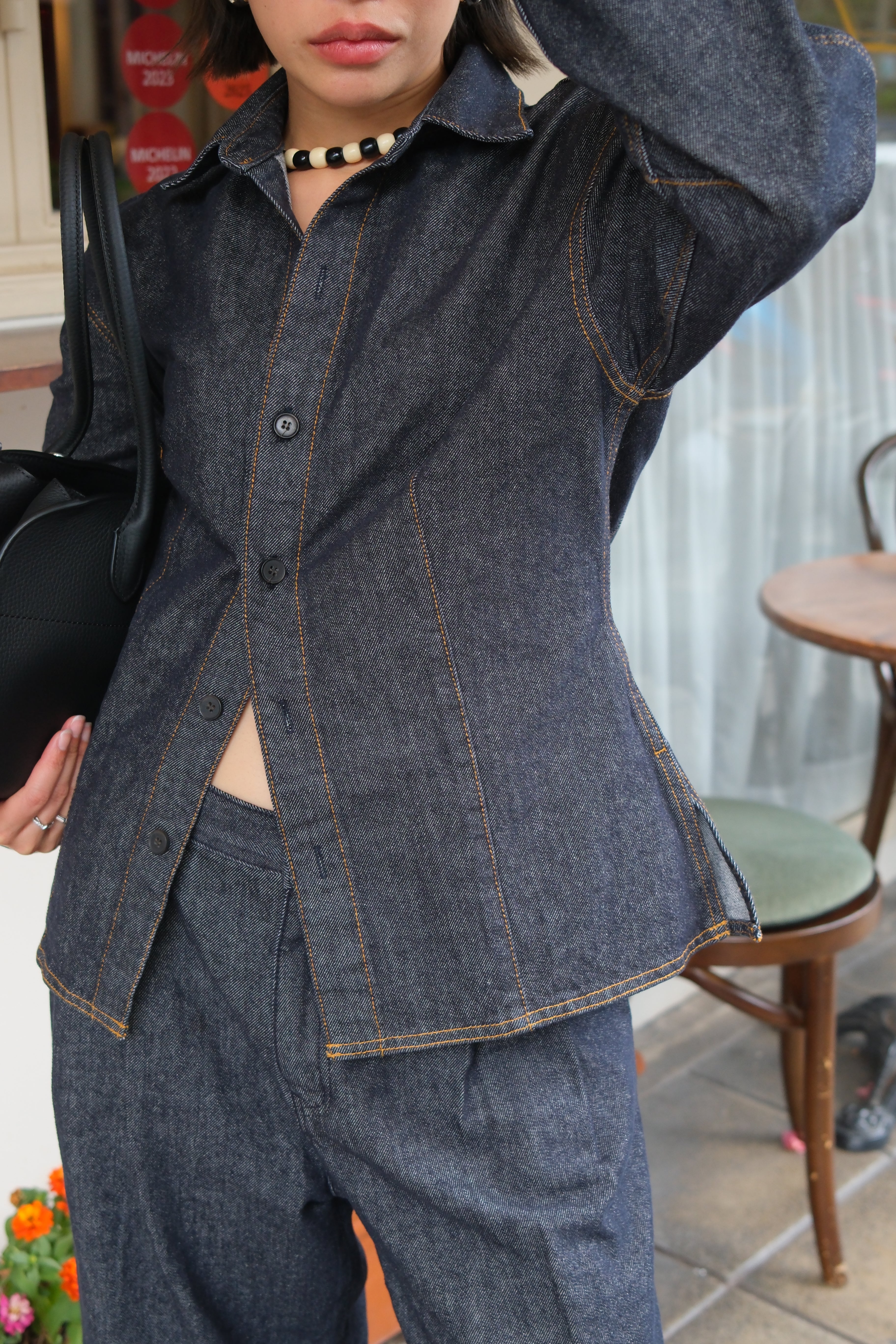 Lauren curve sleeve silhouette denim shirt