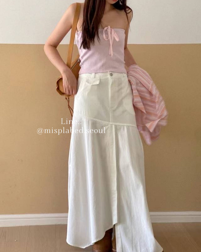 Front slit tulip denim skirt