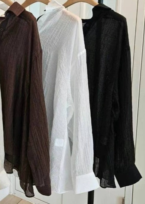 semi sheer unbalance wide shirt