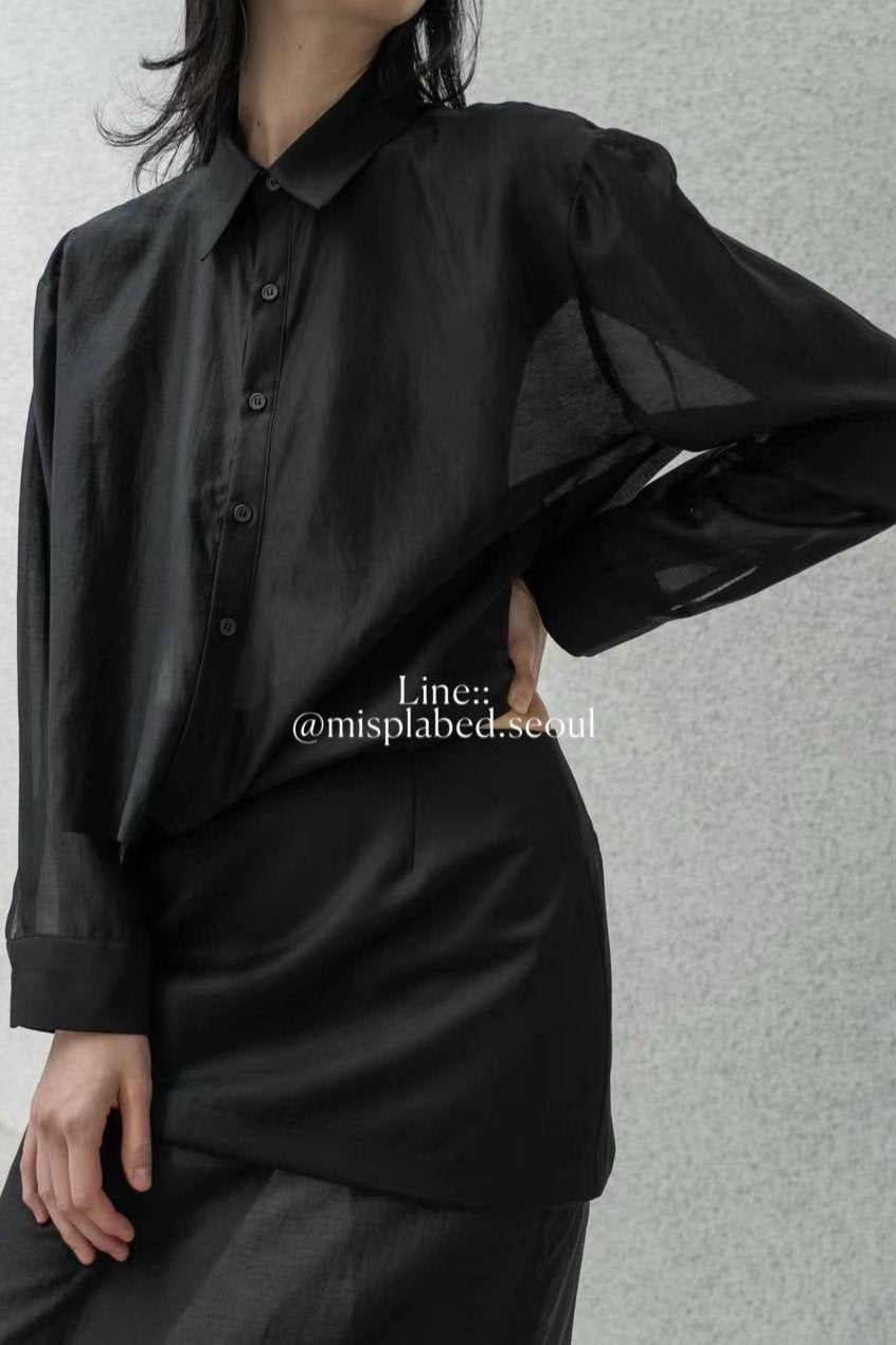 klony sheer unbalance crop shirt