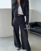 stripe padded shoulder crop jacket