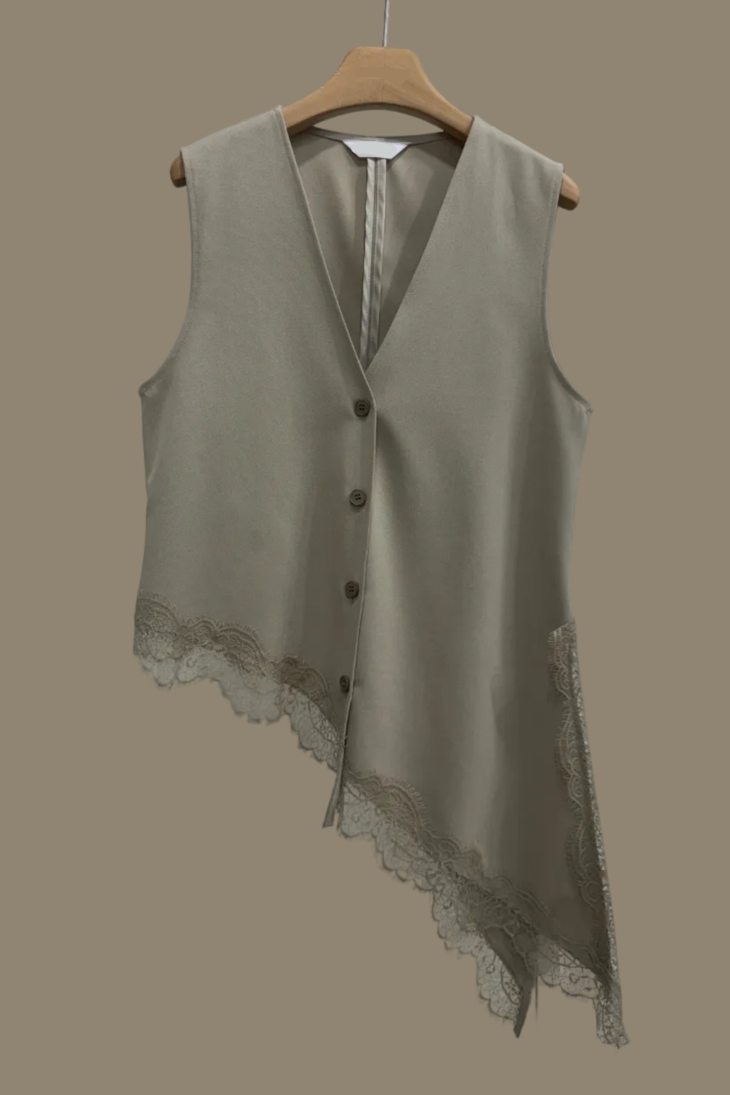 Norm Asymmetric V-Neck Lace Hem Vest