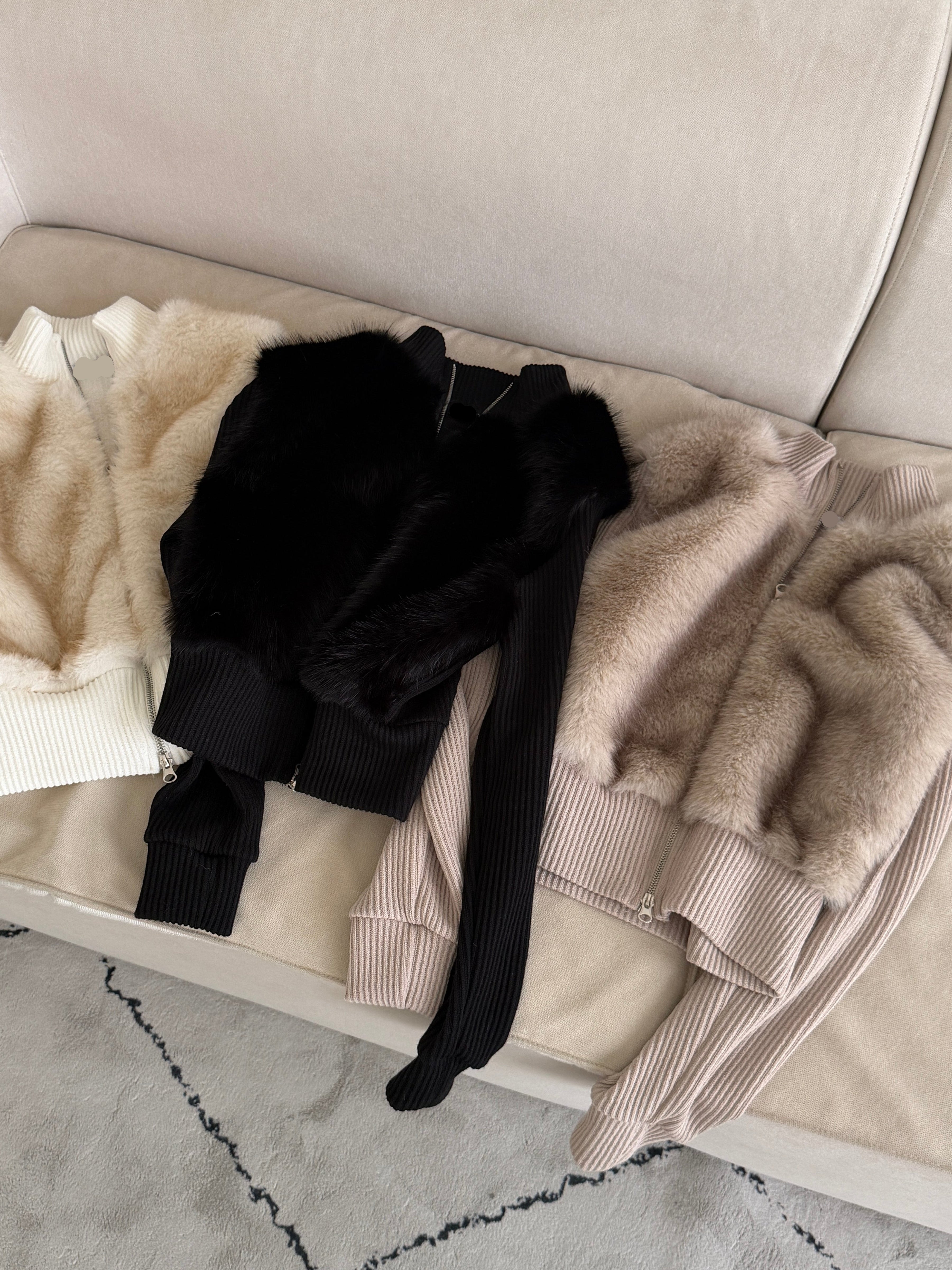 Shaw half faux fur zip up cardigan