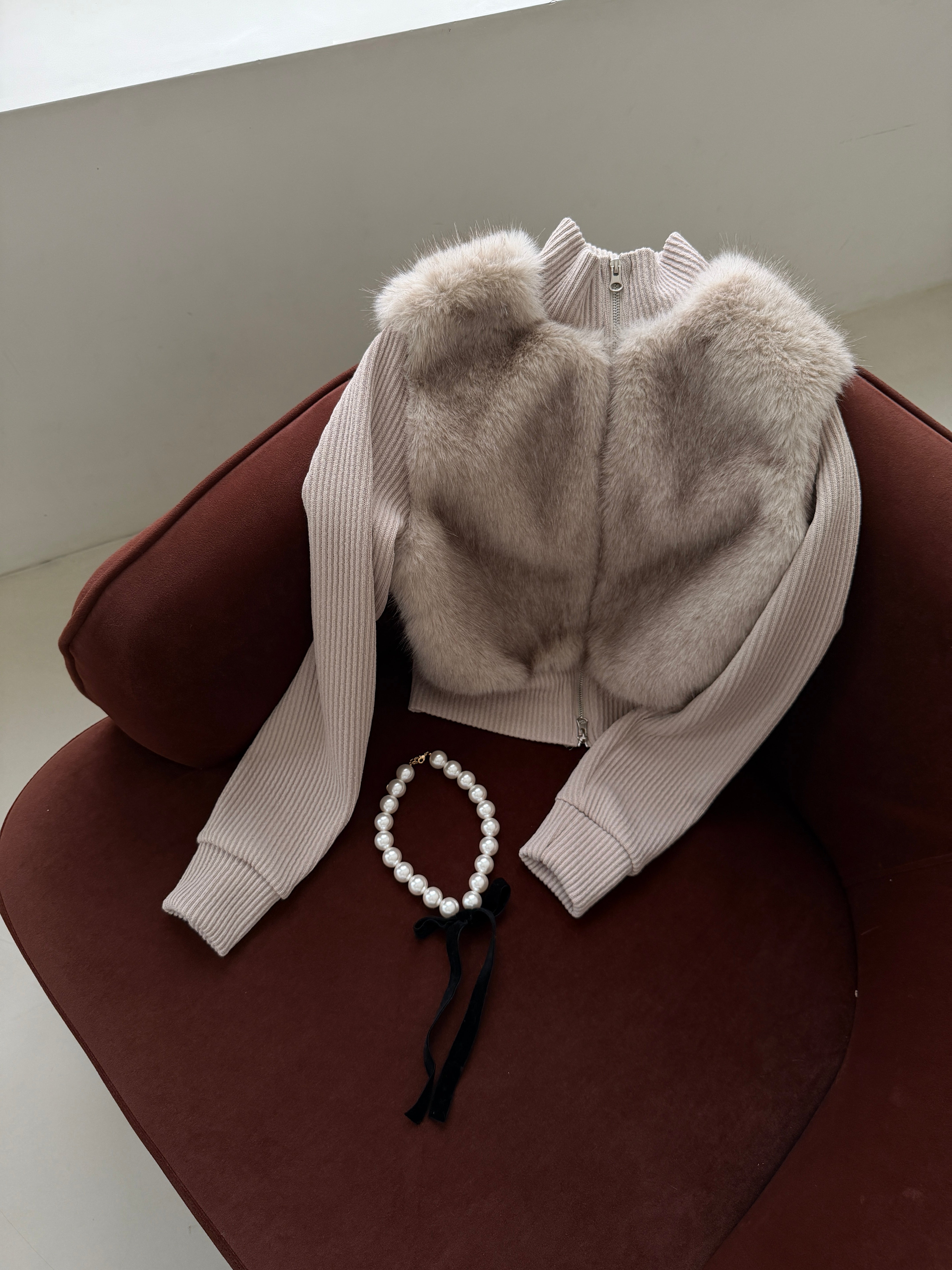 Shaw half faux fur zip up cardigan