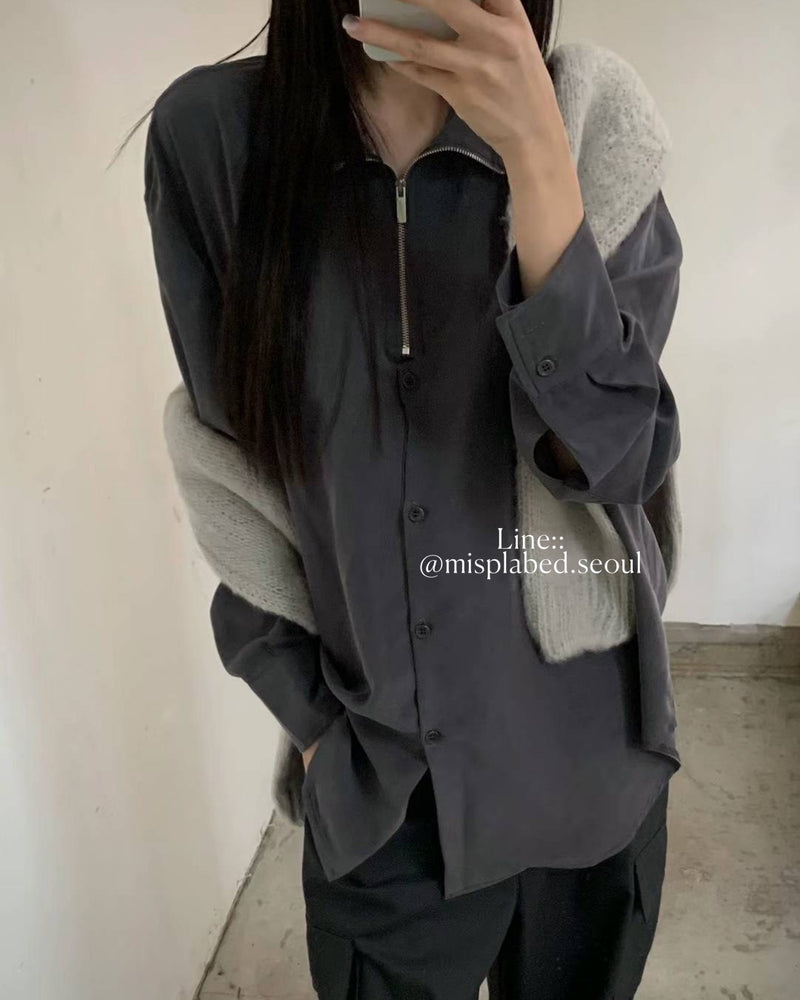 high neck half zip shirt