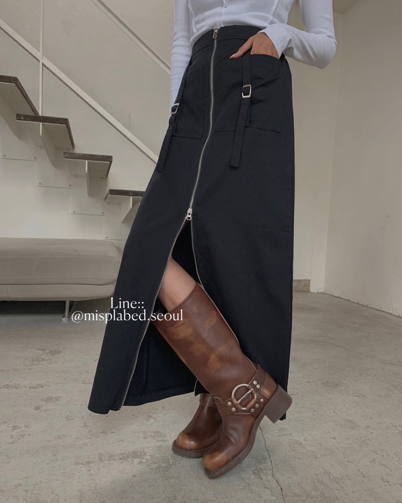 zip up pocket long skirt