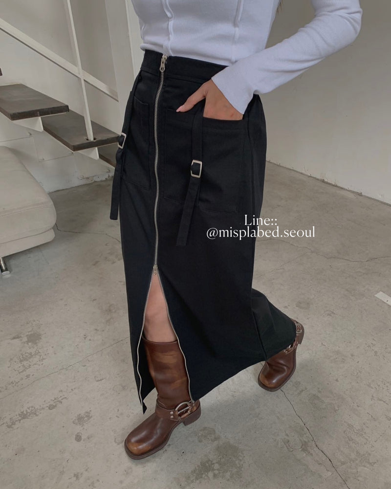 zip up pocket long skirt