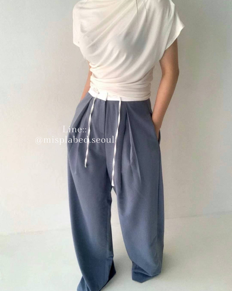 elasticated waistband pleated trousers