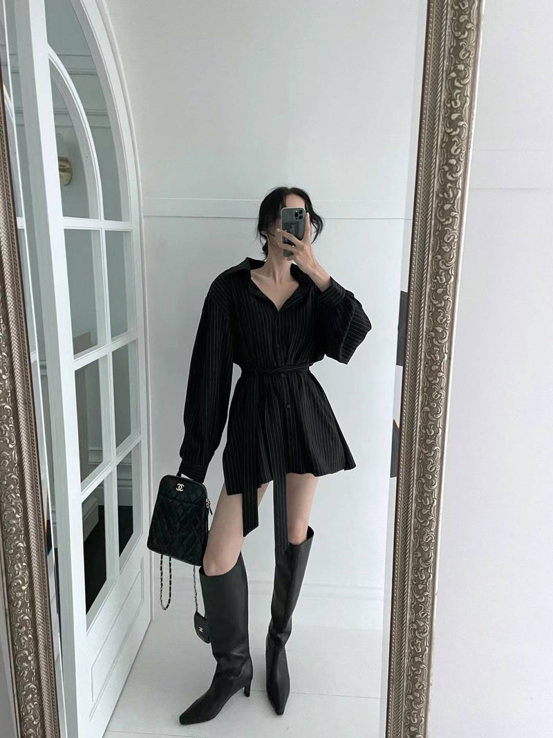 2-way stripe oversized shirt (w/ slim scarf)