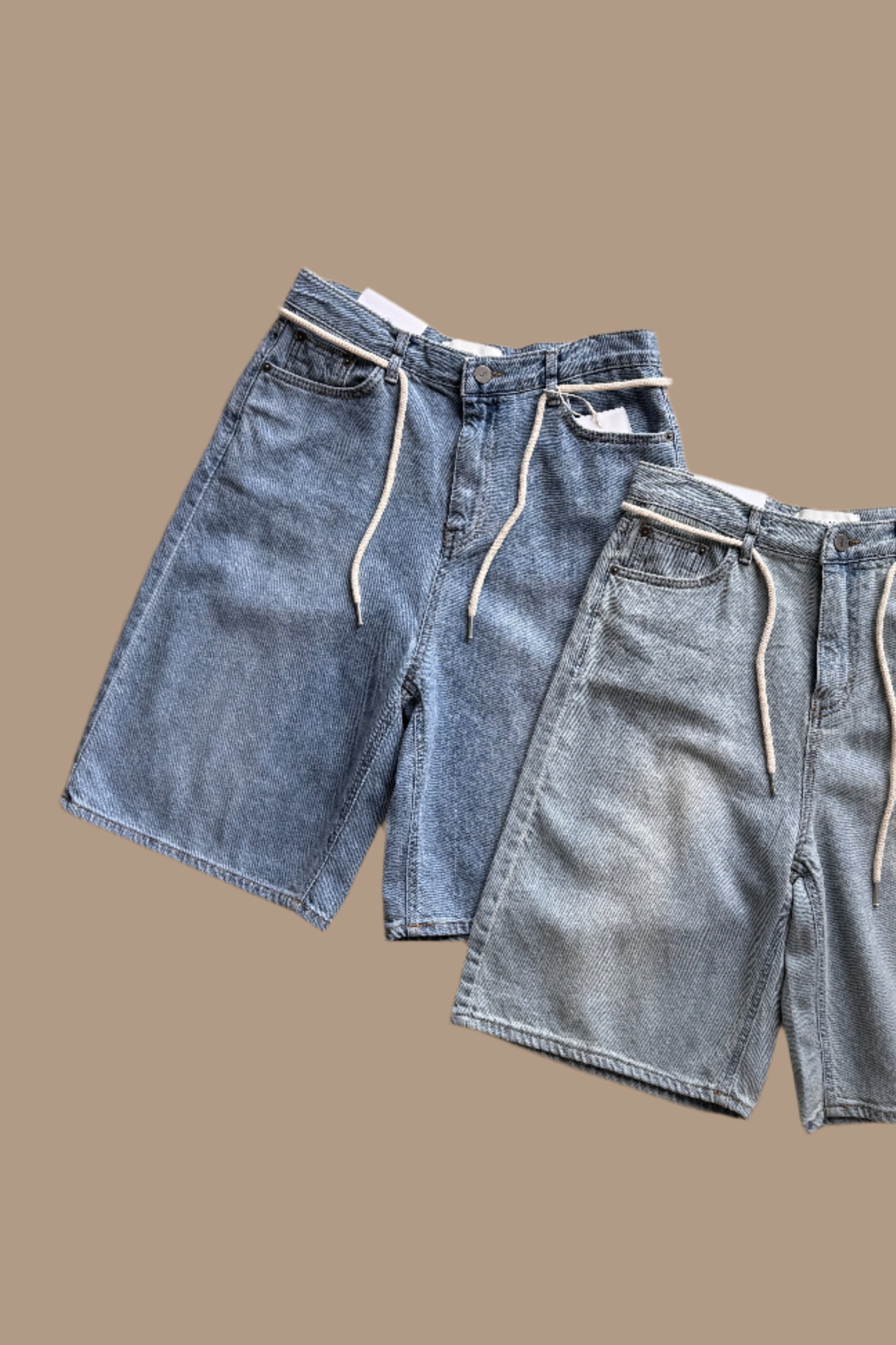 rope belted bermuda soft denim shorts