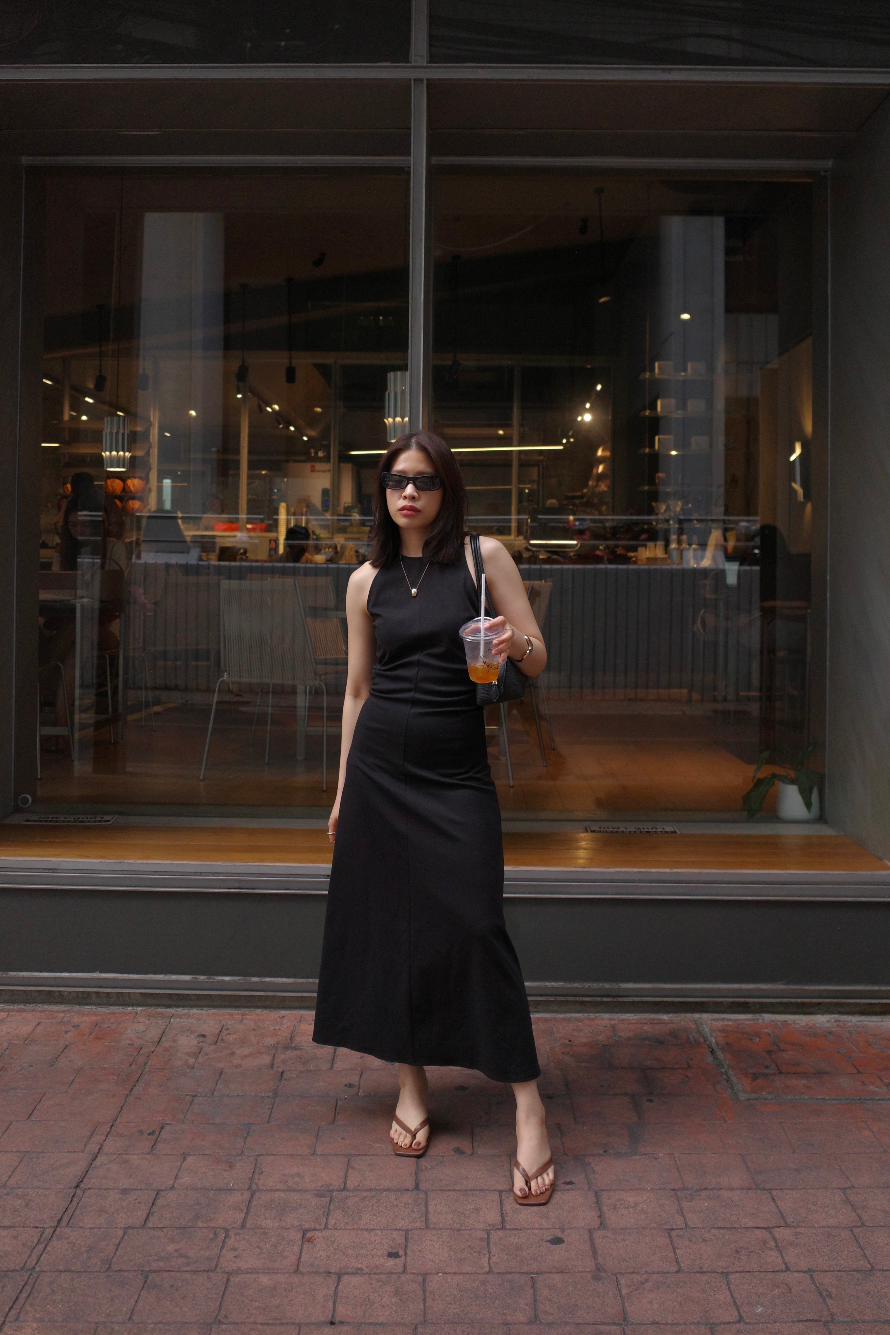 slim cut gathered waist dress